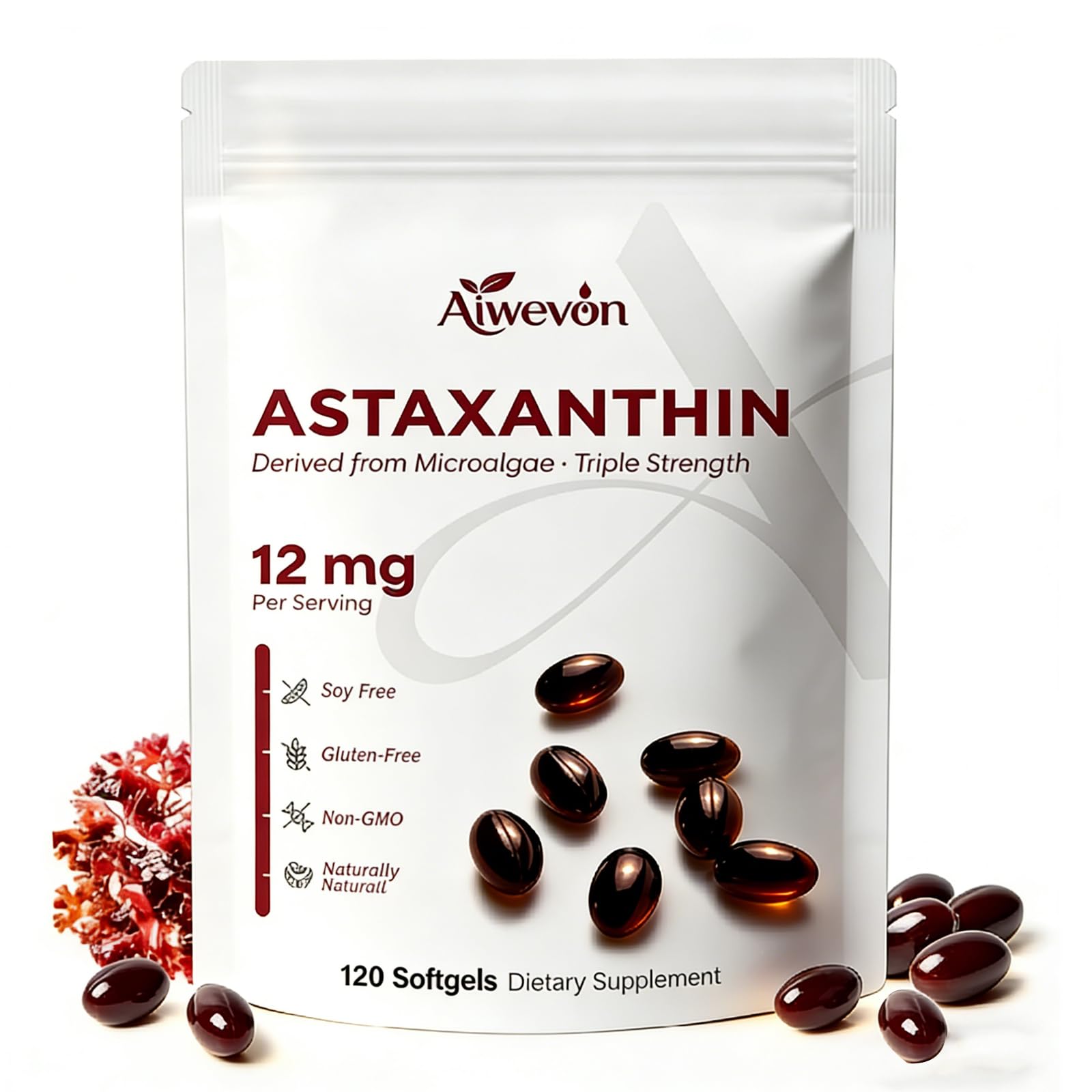 Aiwevon Astaxanthin Supplement 12mg Capsule, 120 Count