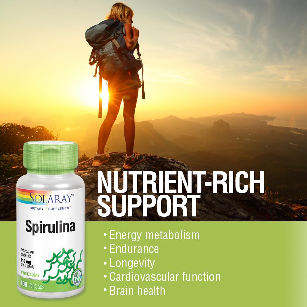 SOLARAY Spirulina 410mg Veg Cap, 100 Count