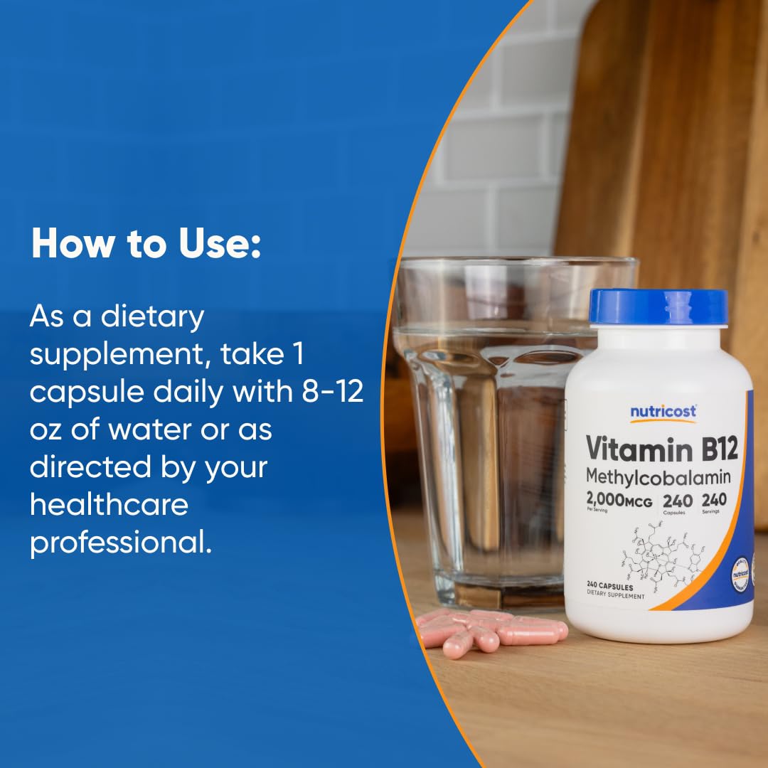 Nutricost Vitamin B12 (Methylcobalamin) 2000mcg Capsule, 240 Count