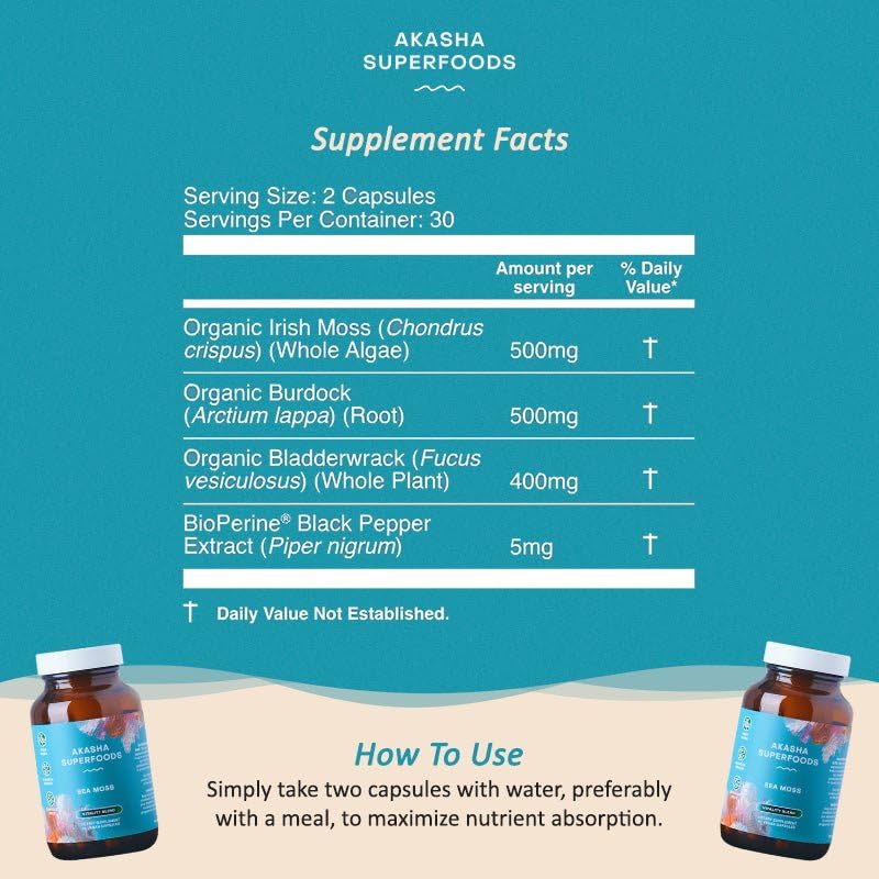 Akasha Superfoods Sea Moss Capsules Capsule, 60 Count