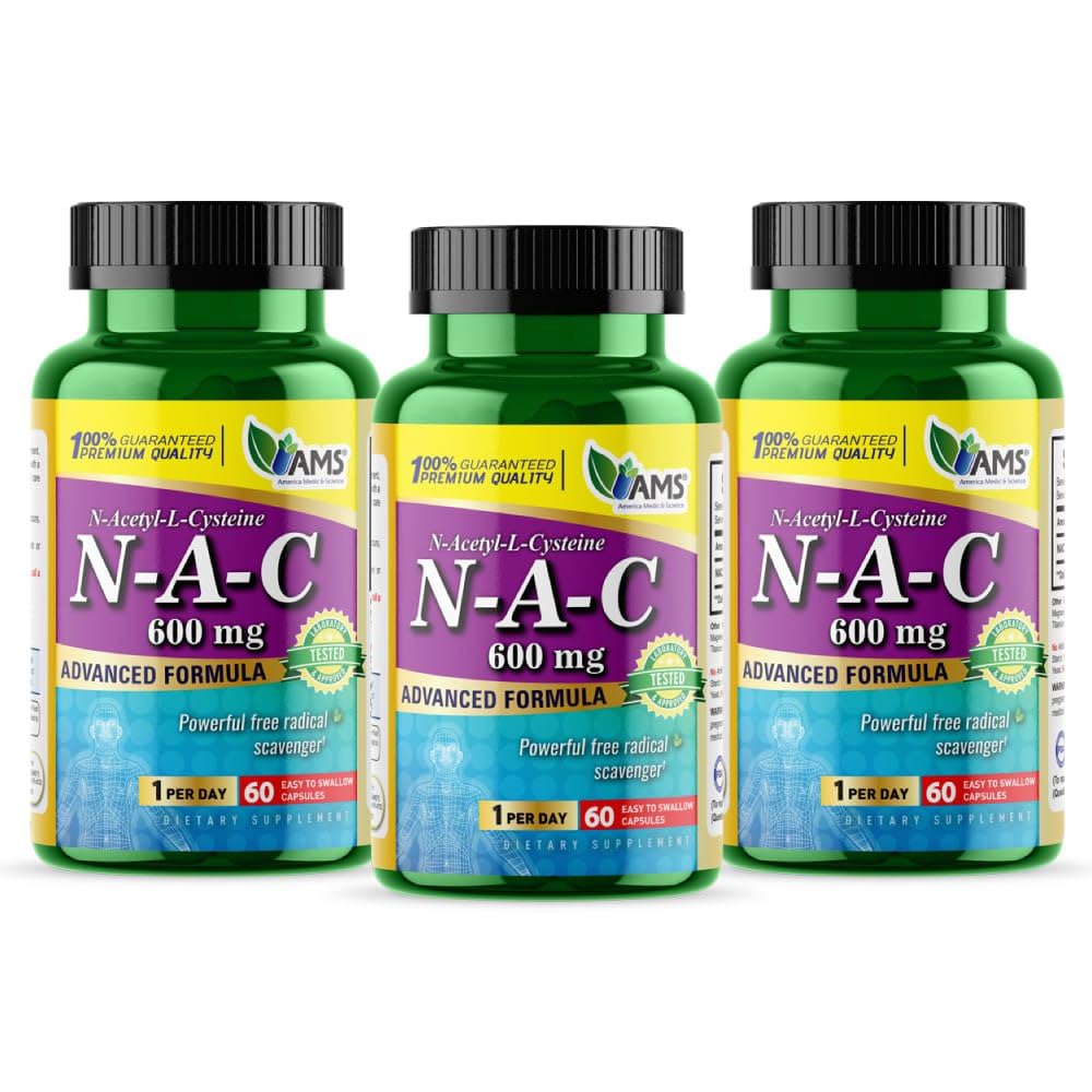 America Medic & Science NAC 600mg NAC Supplement for Lung Health & Immune Support, Liver Support & Antioxidants – N-Acetyl-L-Cysteine Capsules, 180 Count