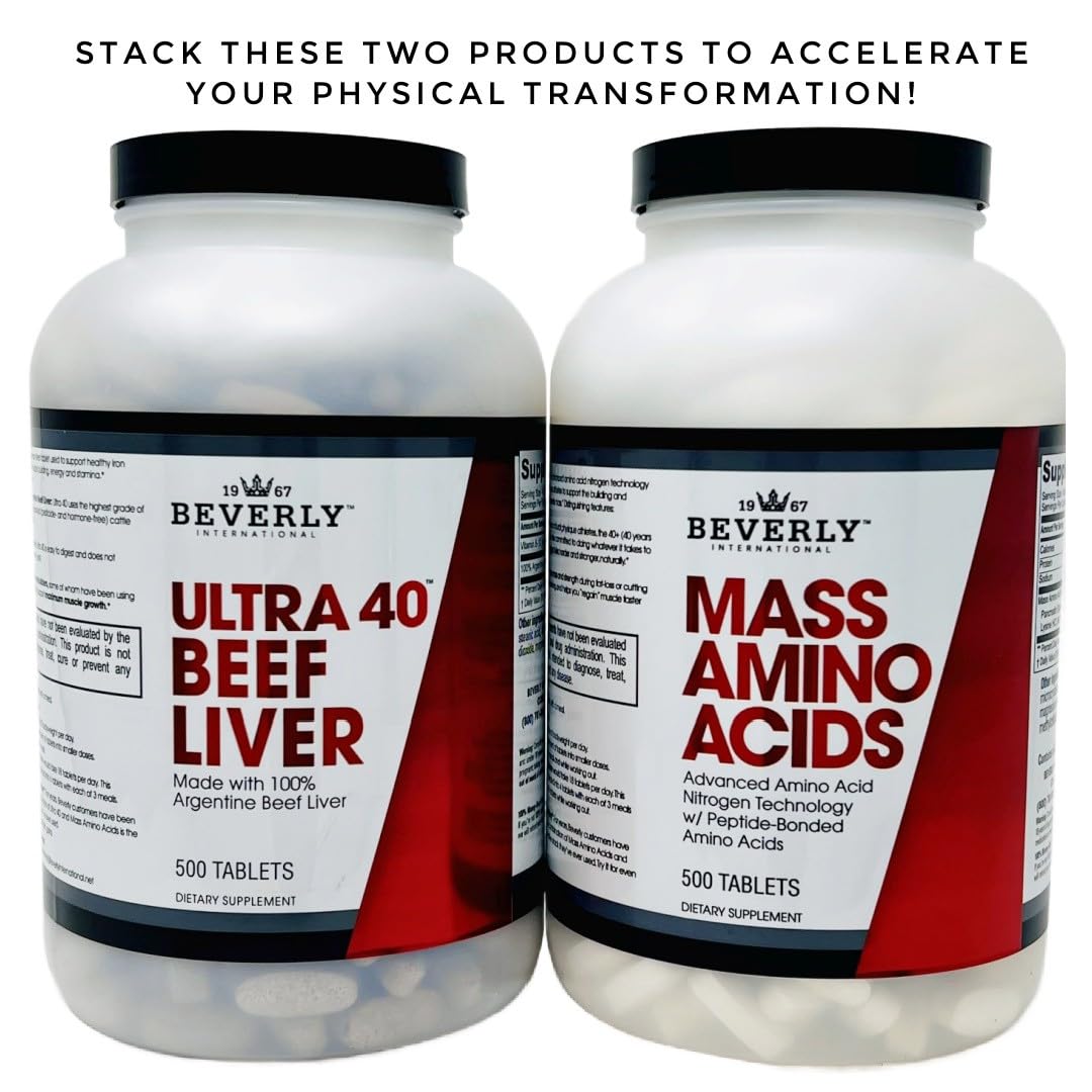 Beverly International Ultra-40 Grass-Fed Desiccated Beef Liver Tablets, 500 Count