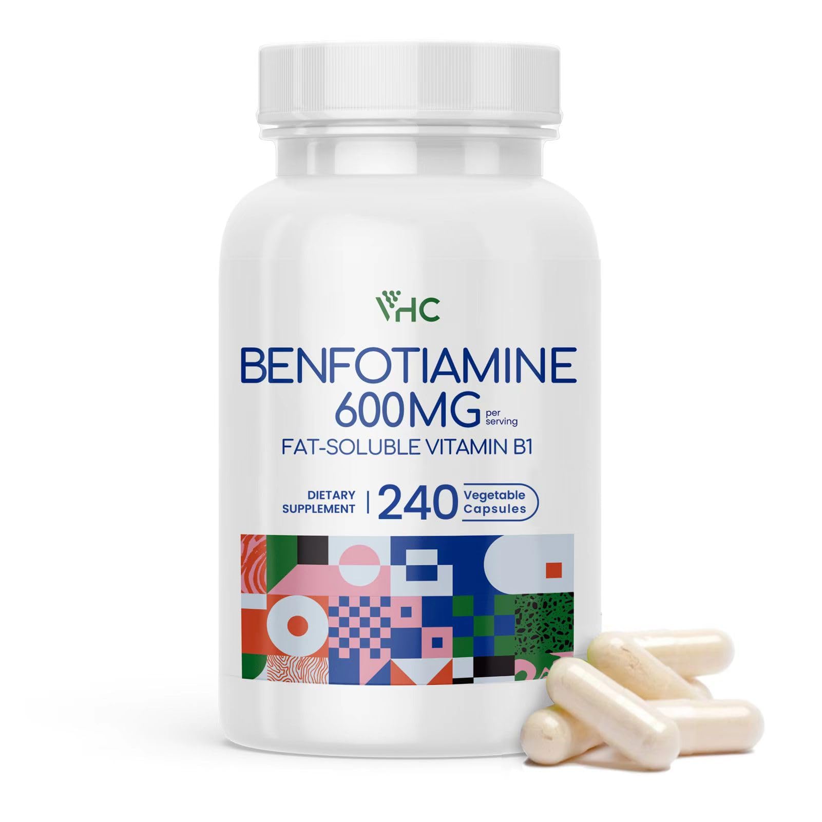 VHC Vitamin B1 Benfotiamine 600mg Supplement- 5X Time Fat-Soluble Thiamine Vitamin B1- Max Boost Bioavailable Thiamine B1 Levels Veggie Capsules, 240 Capsules