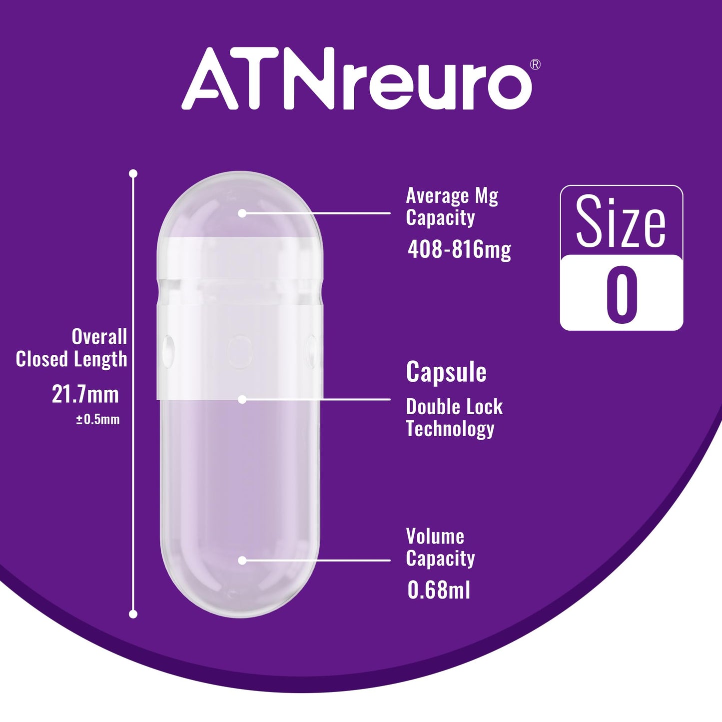 ATNreuro Size 0 Enteric Coated Empty Capsules – Acid Resistant Gelatin, Delayed Release – 1000 Capsules