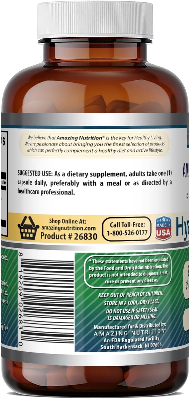 Amazing Nutrition Hyaluronic Acid 200 Mg Per Serving, 360 Capsules