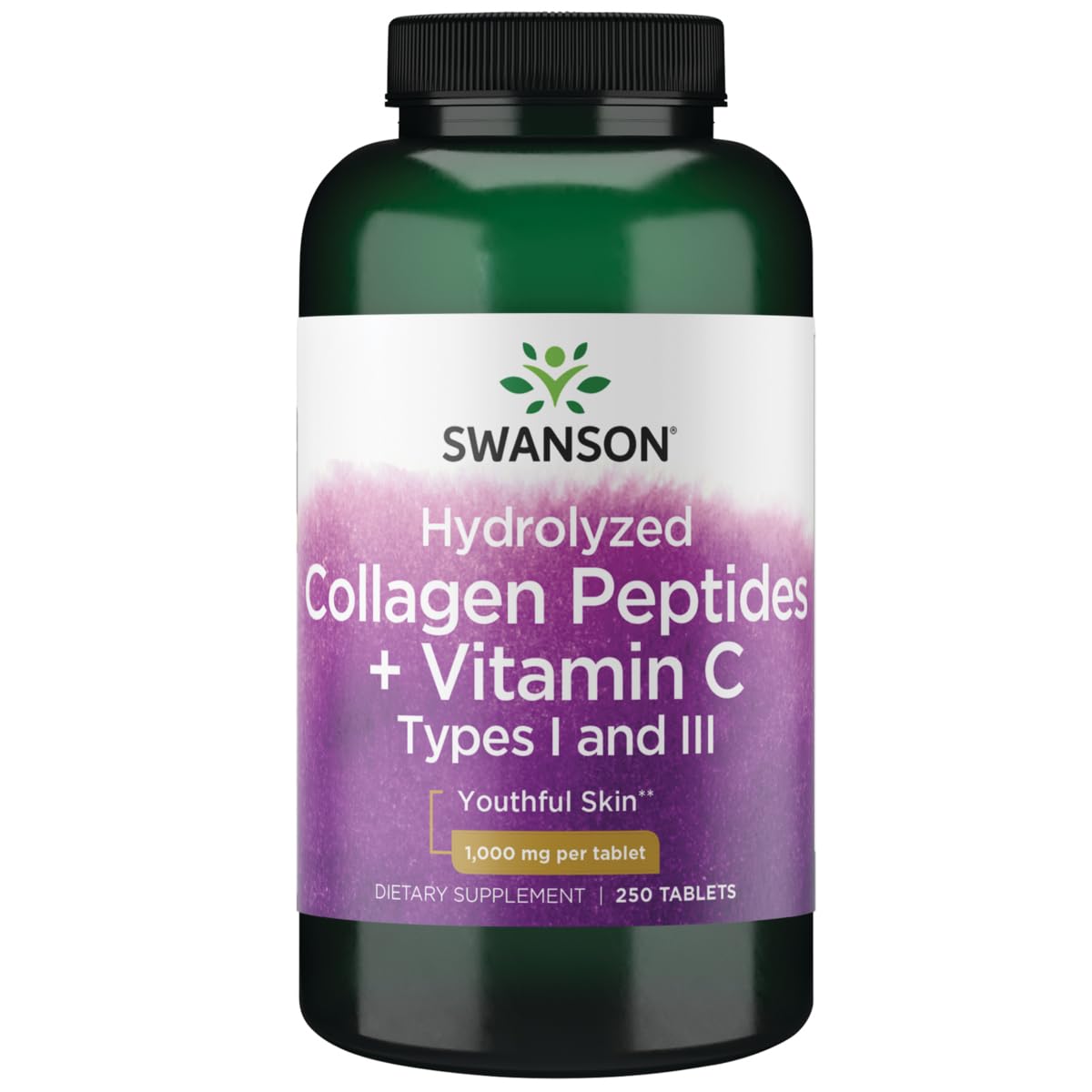 Swanson Hydrolyzed Collagen Peptides + Vitamin C Types I and III 1000 mg Tablets, 250 Count