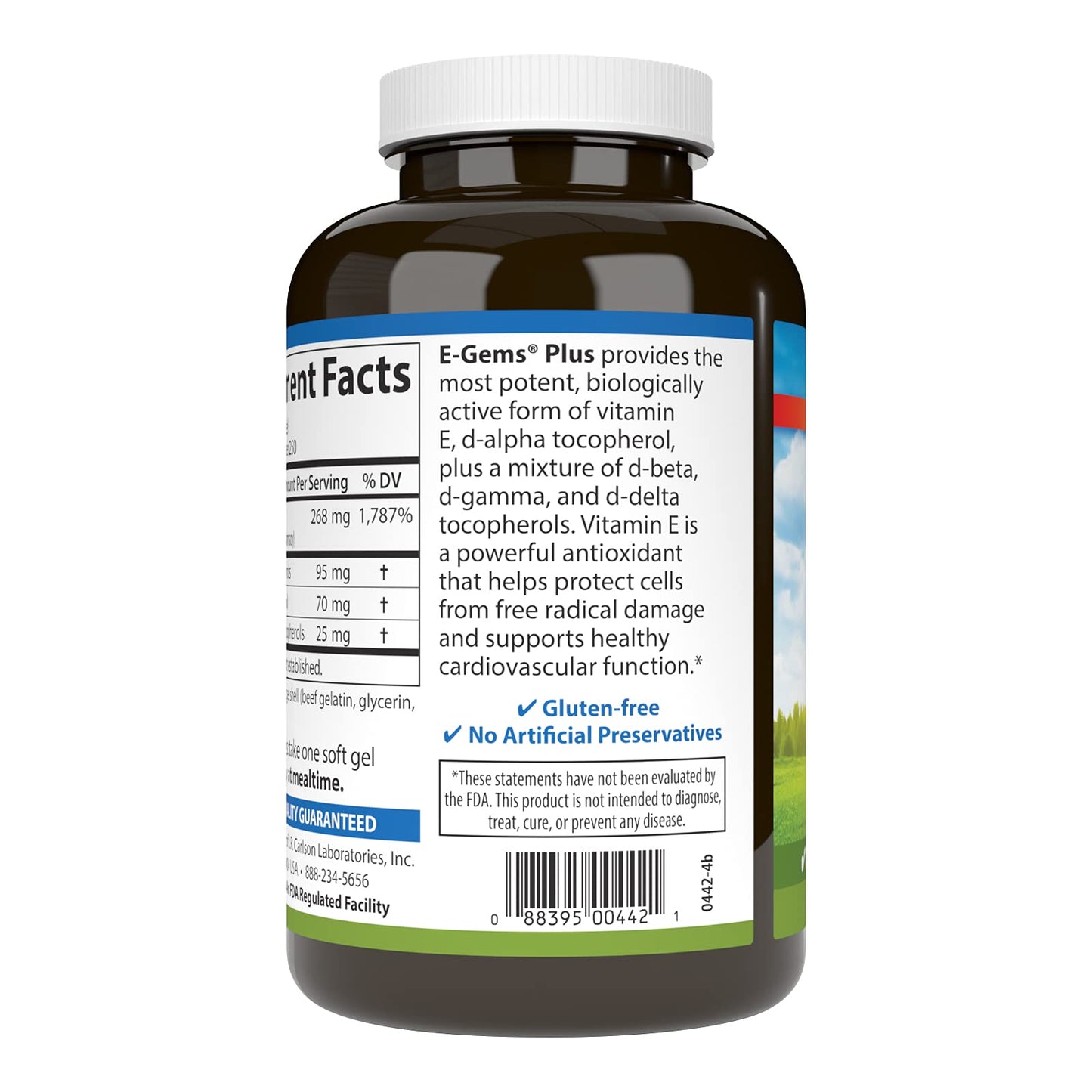 Carlson E-Gems Plus Natural Vitamin E 400 IU Softgel 250