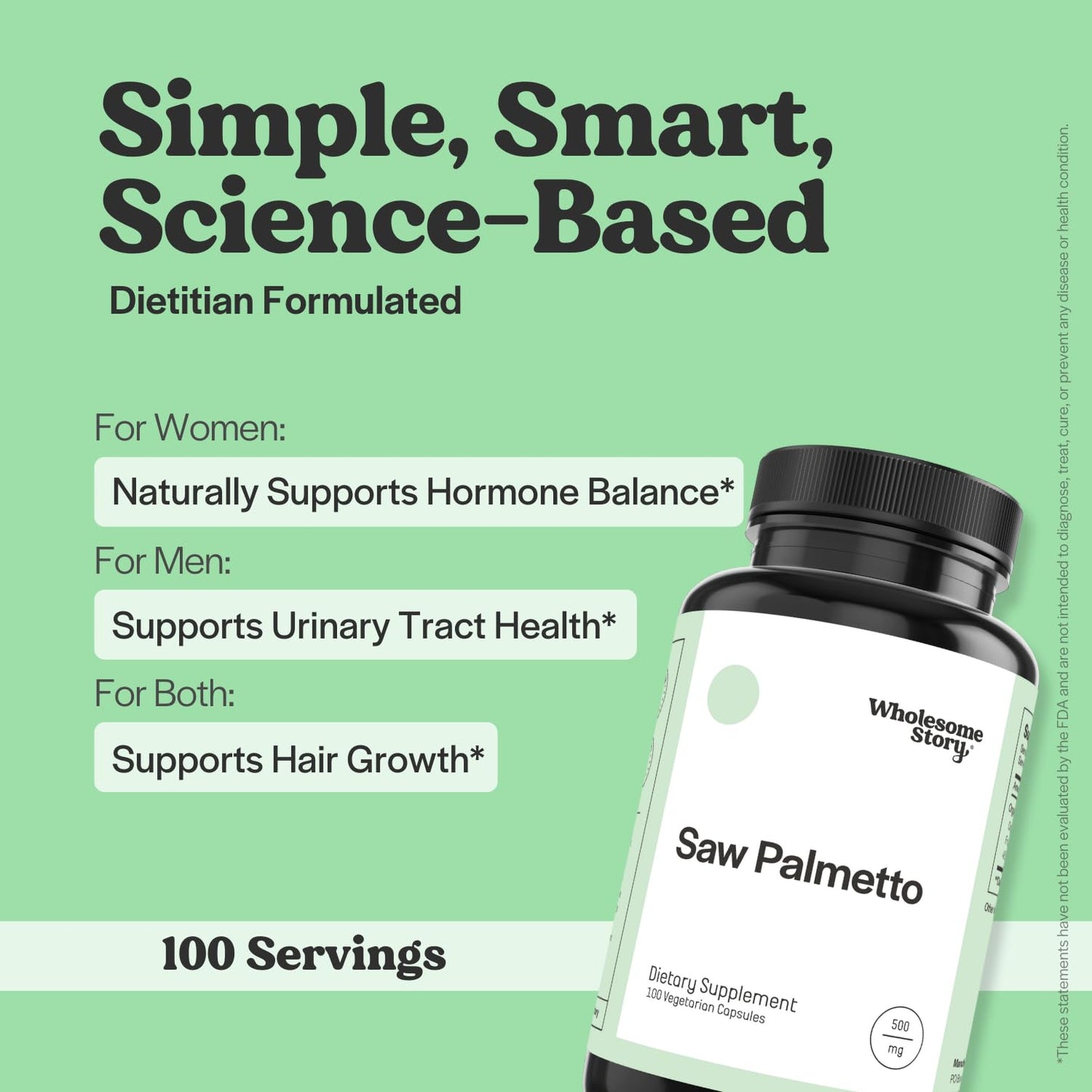 Wholesome Story Saw Palmetto Extract & Powder Blend 500mg Capsules, 100 Count