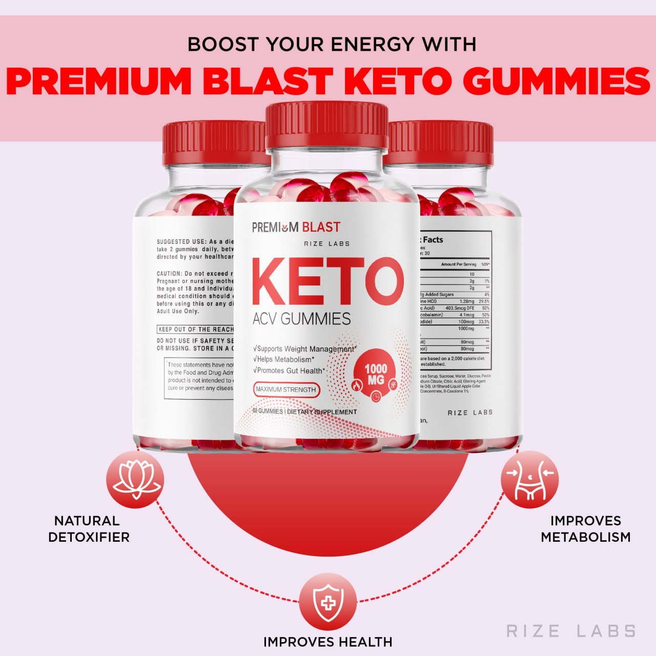 Rize Labs Premium Blast Keto ACV Gummies, 120 Gummies
