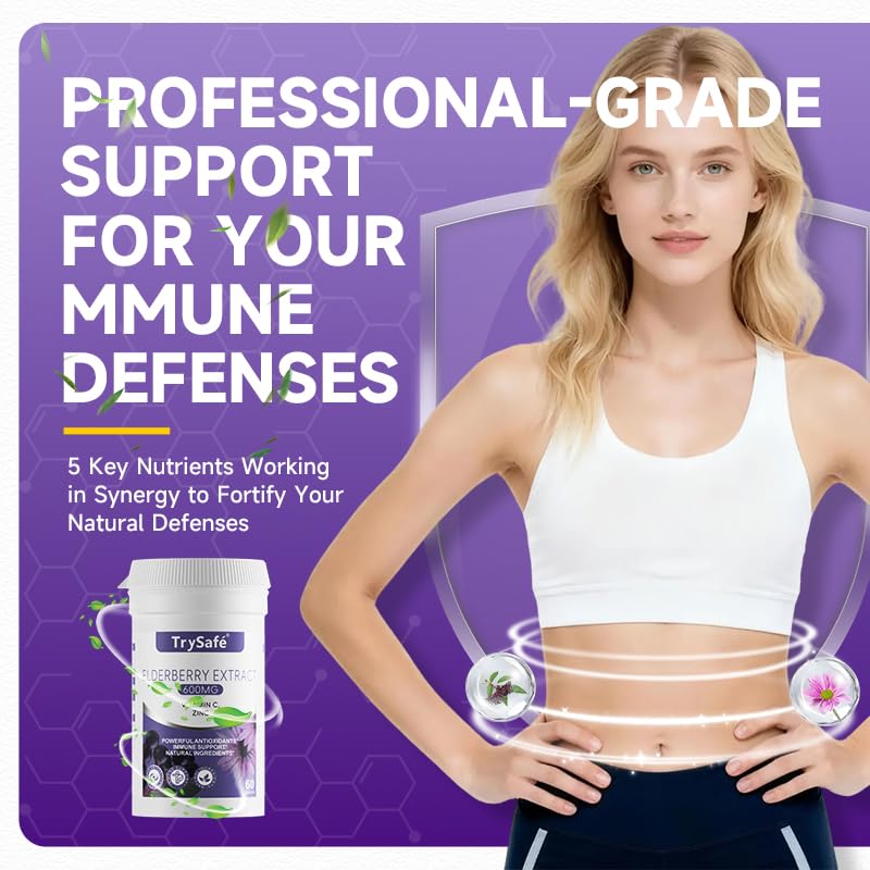 TrySafe Elderberry Immune Support Supplement 5-in-1 Formula Capsule 60 Count