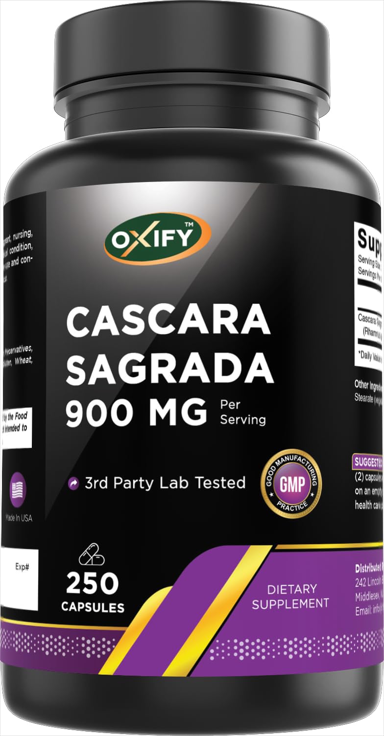Oxify Cascara Sagrada 900 mg, 250 Capsules
