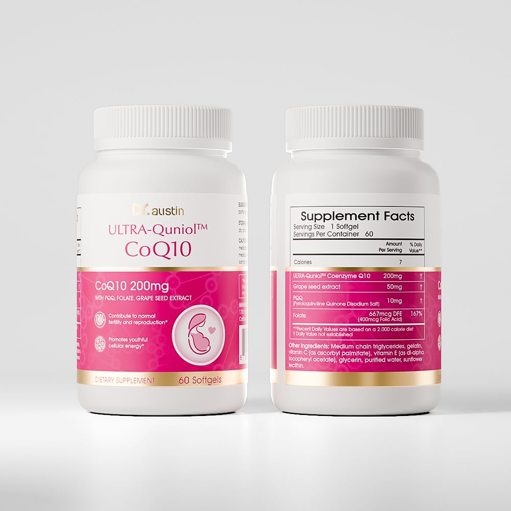 DR.AUSTIN Coenzyme Q10 Preparation for Pregnancy Reduction 200mg Mitochondrial PQQ Folic Acid Capsules, 120 Capsules