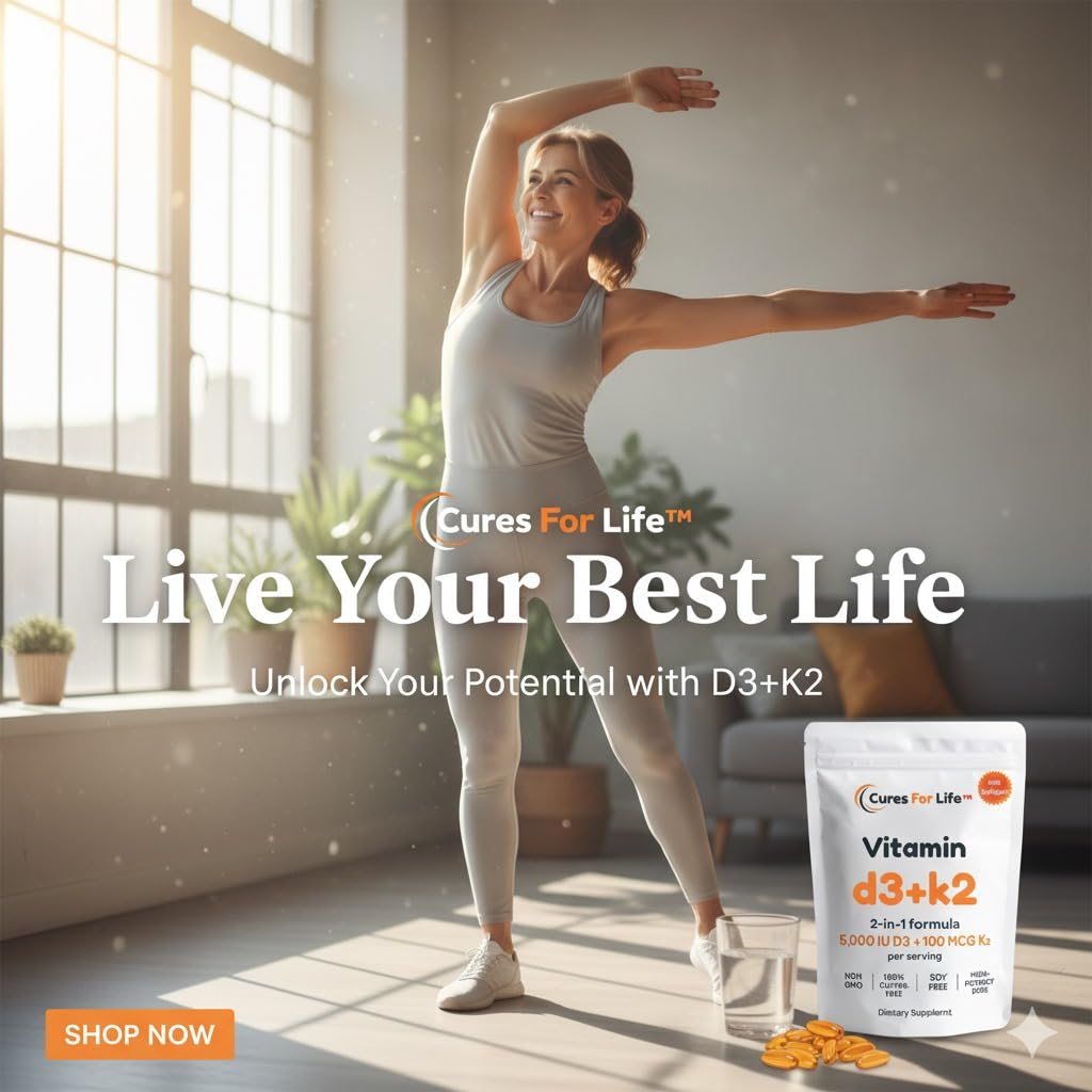 Cures For Life Vitamin D3 5000 IU with K2 MK-7 100 mcg Softgels, 300 Count