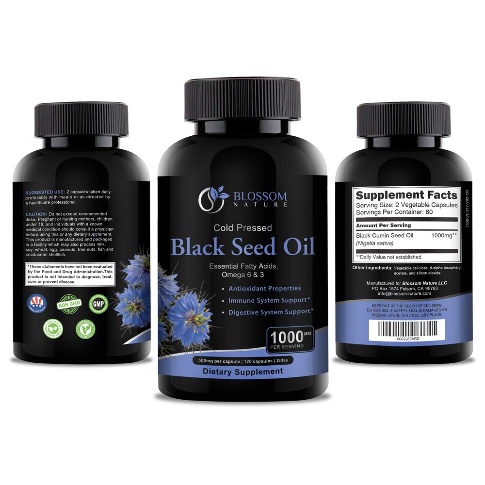 Blossom Nature Black Seed Oil Capsules 1000mg 120 Count