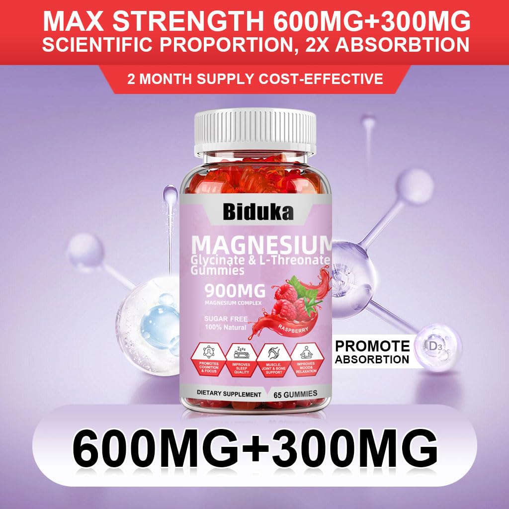 Biduka Magnesium Glycinate Gummies 900mg, 65 Count