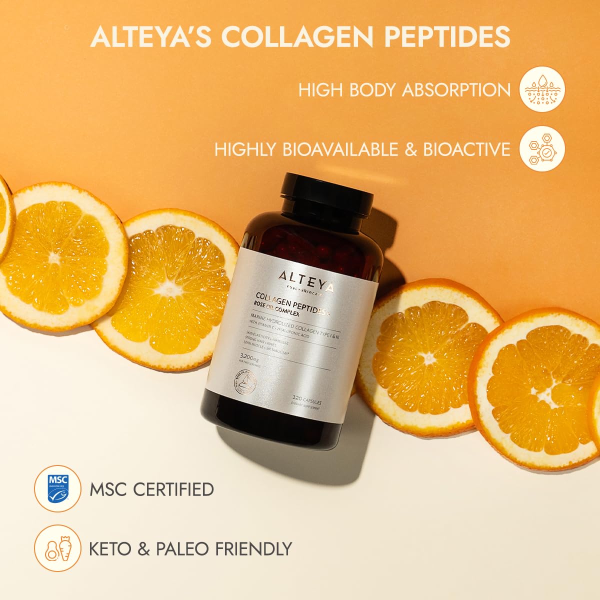 Alteya Organics Collagen Peptides & Rose Oil Complex Capsules 120 Count