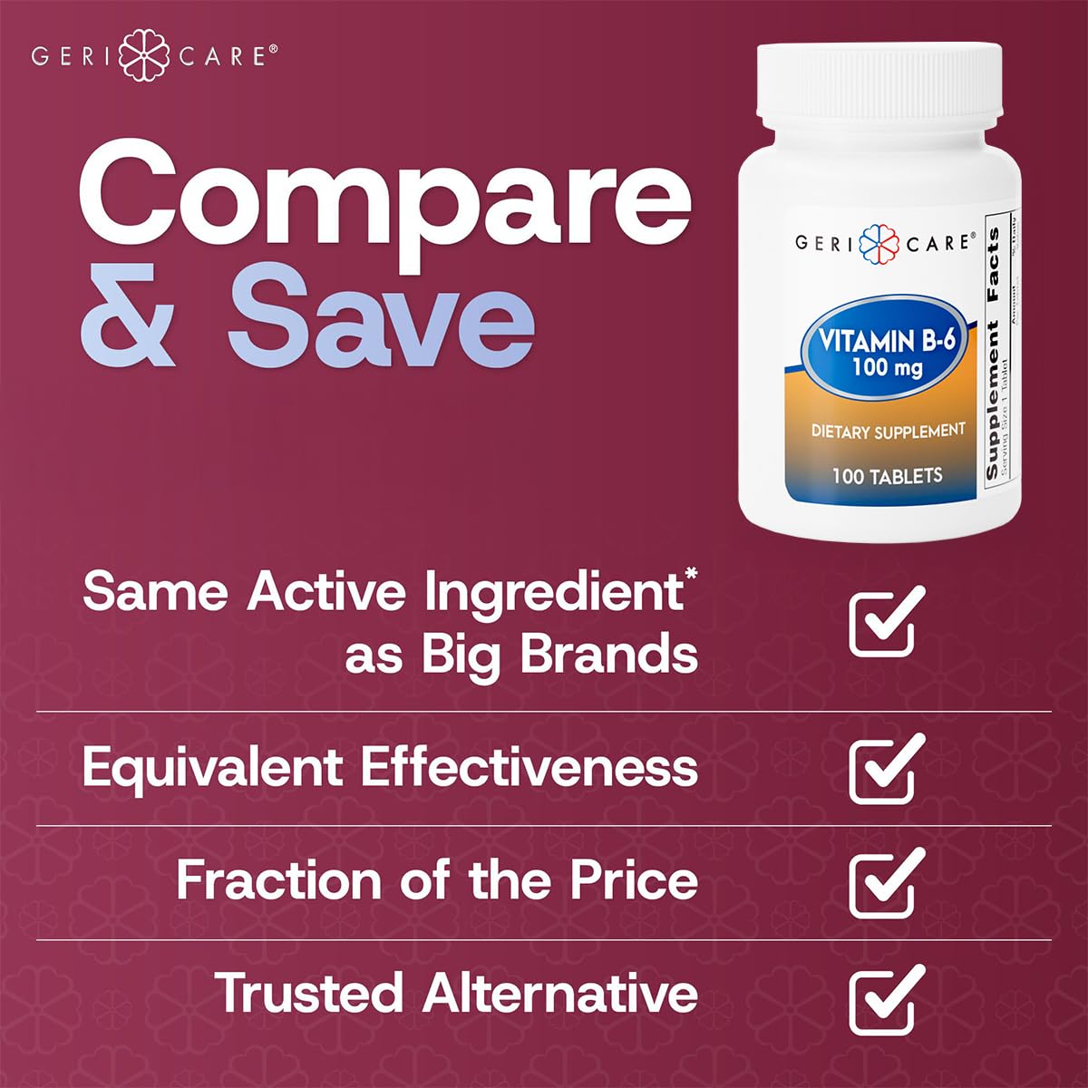 GeriCare Vitamin B-6 100mg Tablet, 100 Tablets