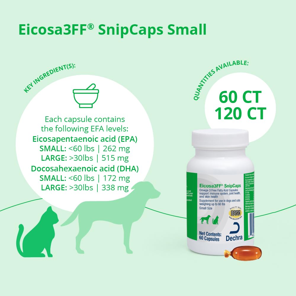 Eicosa3FF SnipCaps Omega 3 Free Fatty Acid Capsules for Dogs and Cats, 60 Count