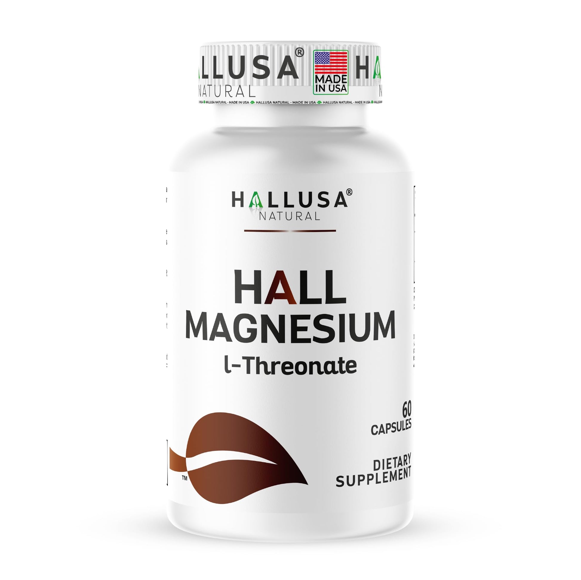 Hallusa Natural Magnesium L-Threonate Supplement Capsules, 60 Capsules