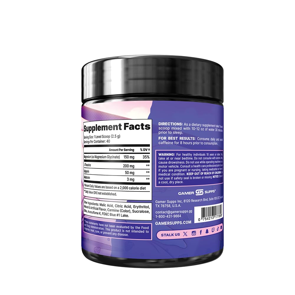 Gamer Supps AFK+ with Melatonin Grape Powder, 3.53 oz
