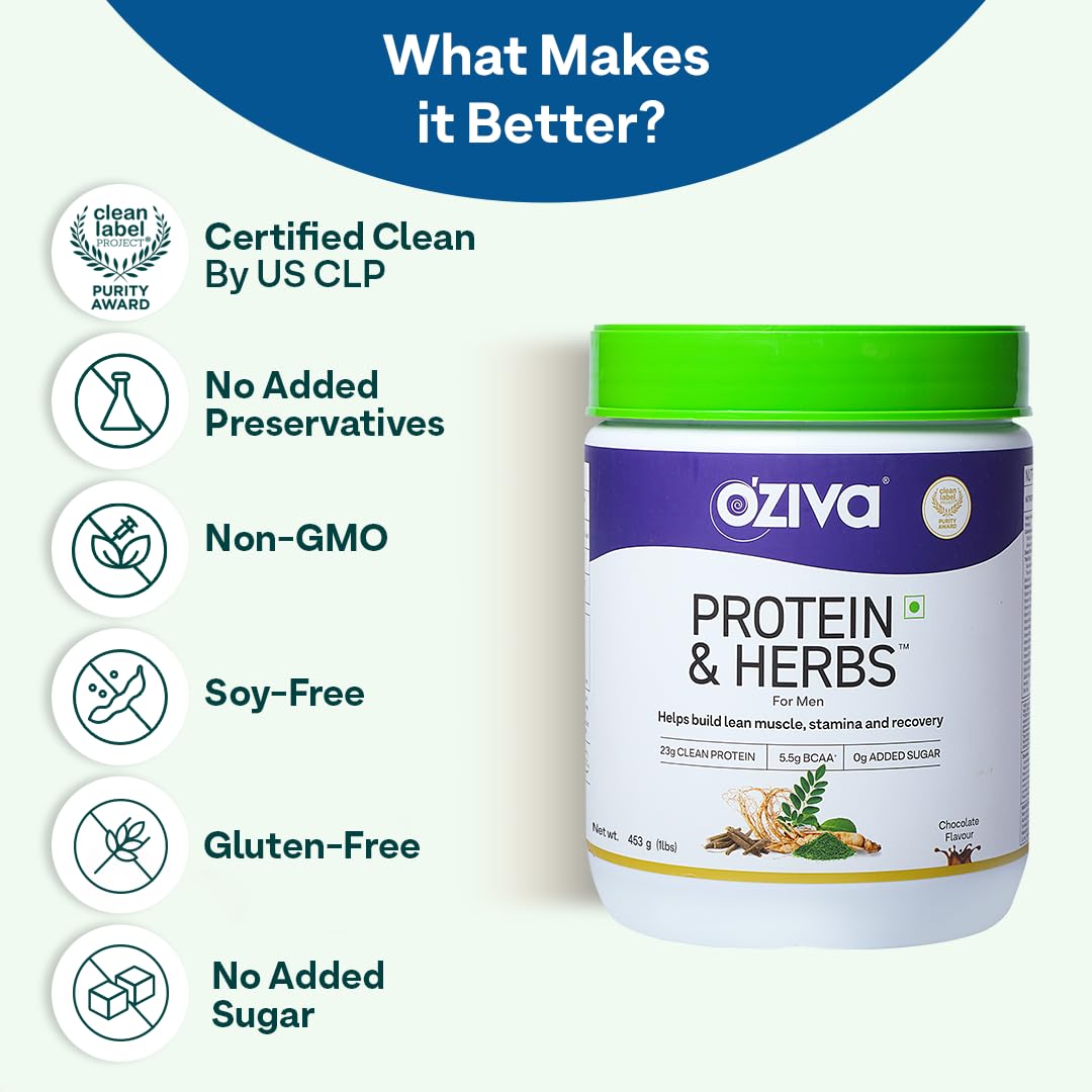 OZIVA Protein & Herbs for Men with Multivitamins Whey Protein Powder 17.6 oz