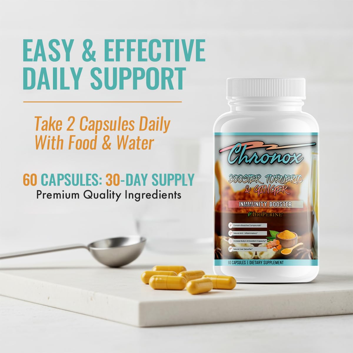 Chronox Turmeric & Ginger Supplement Capsules, 60 Count