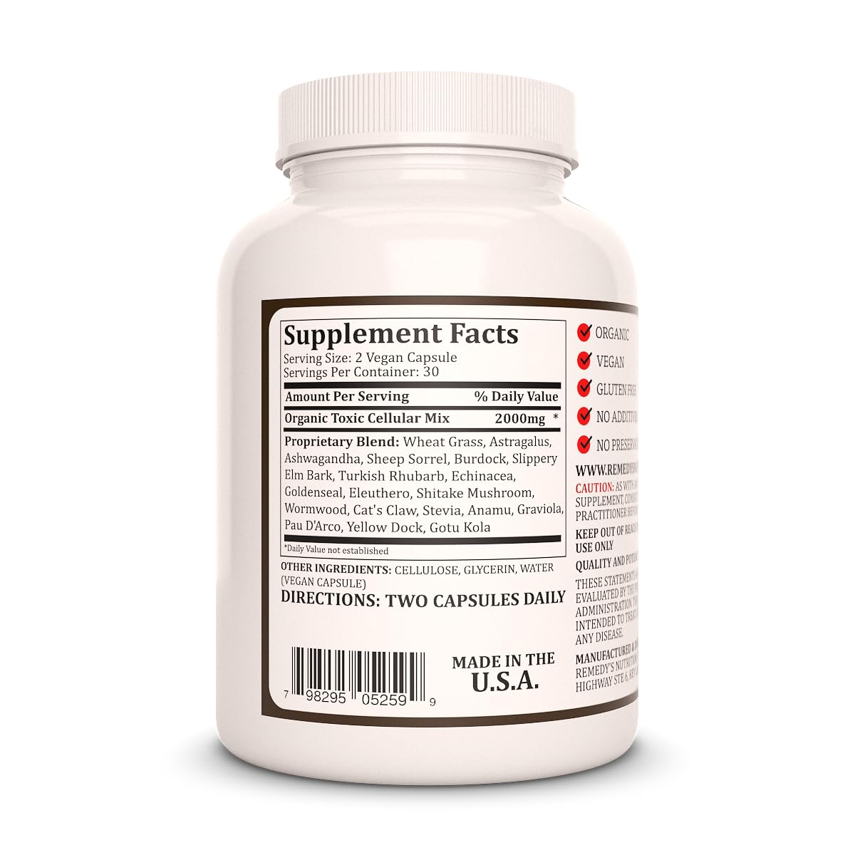 Remedy’s Nutrition Gotu Kola (Brahmi) 1,000 mg, 60 Vegan Capsules