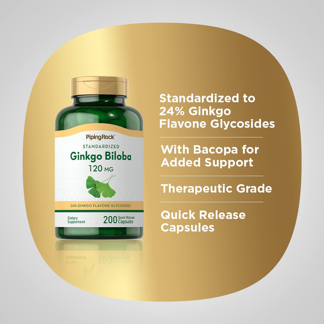 Piping Rock Ginkgo Biloba Supplement 120mg Capsules, 200 Count