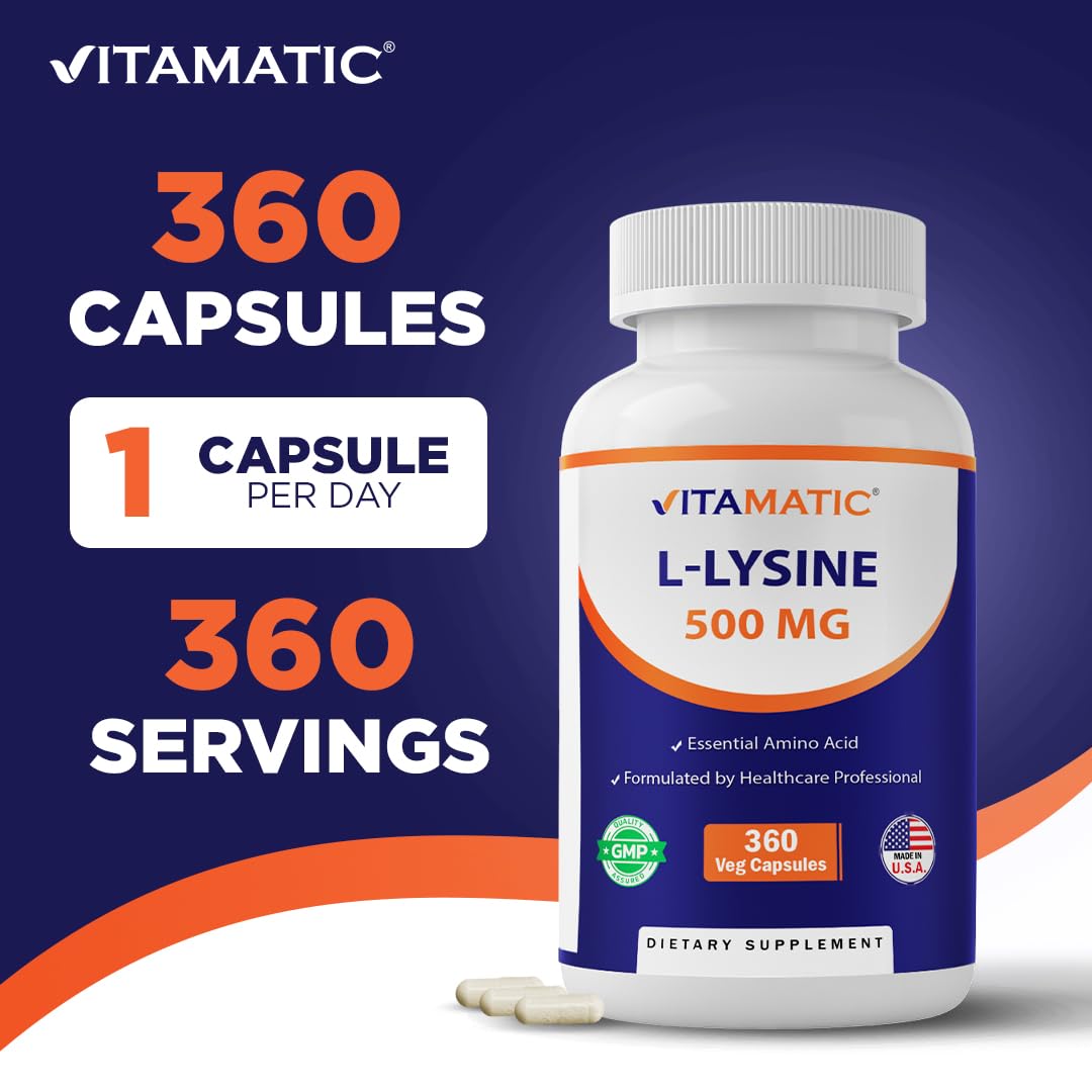Vitamatic L-Lysine 500 mg Vegetarian Capsules 360 Count