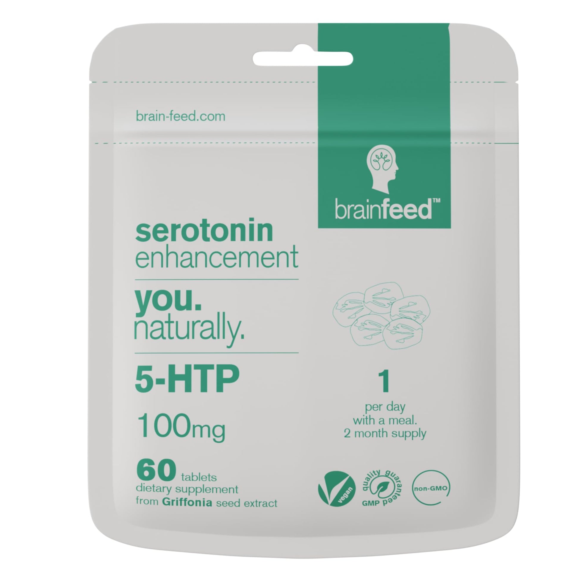Brain Feed Serotonin Supplement 5-HTP Natural Mood Booster 60 Tablets