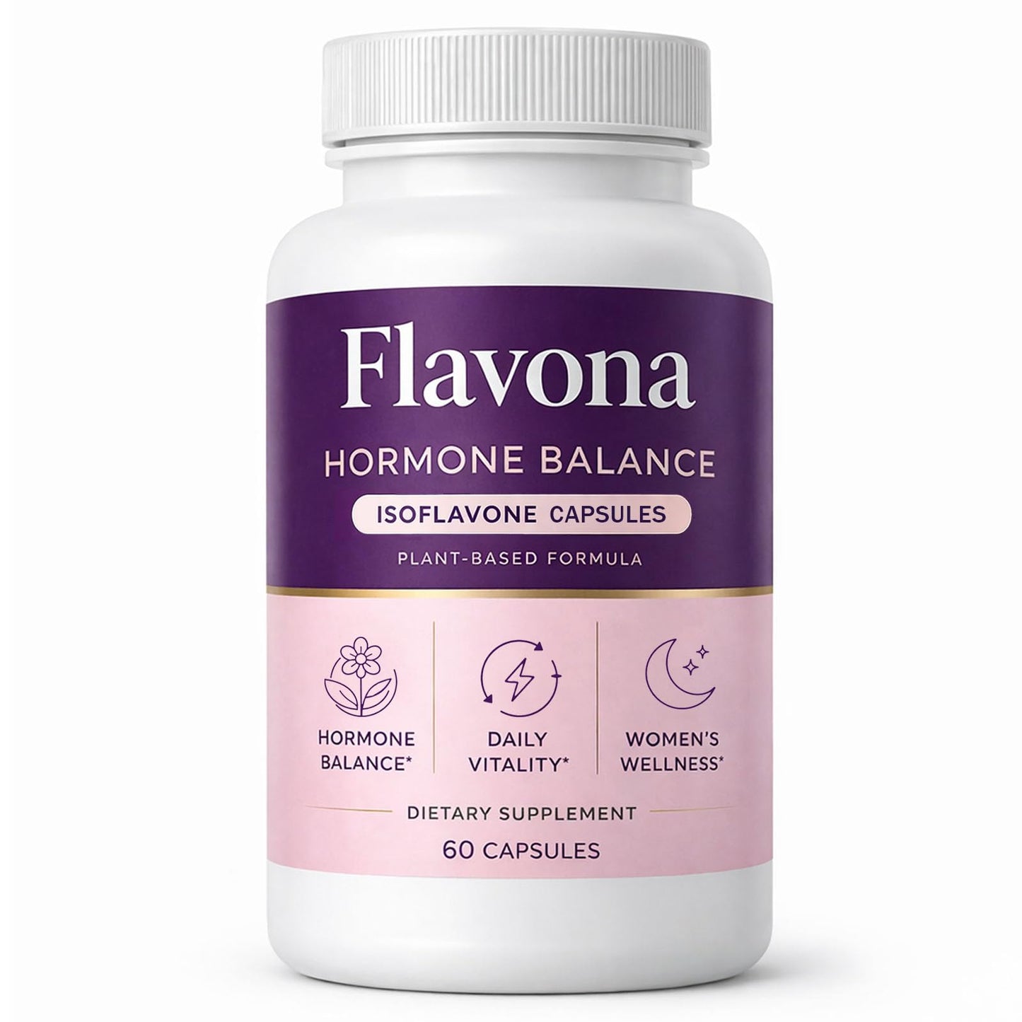 Boaccy Flavona Hormone Balance for Women Isoflavone Supplement with Soy Extract, B Vitamins, Zinc & Selenium, Non-GMO, Supports Daily Balance, Energy & Sleep Routine, 60 Capsules
