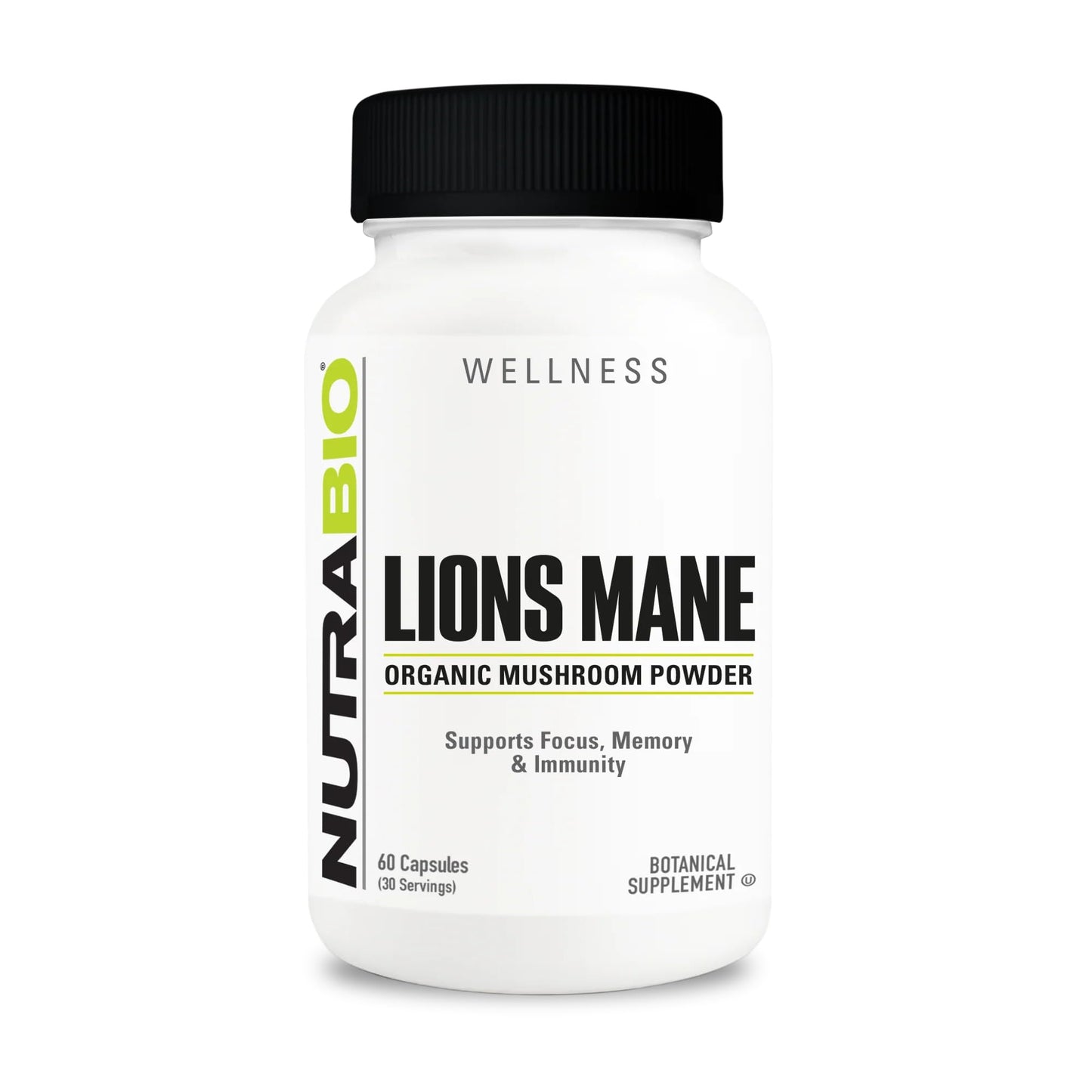 NutraBio Organic Lion's Mane Mushroom Supplement Vegetable Capsules, 60 Count