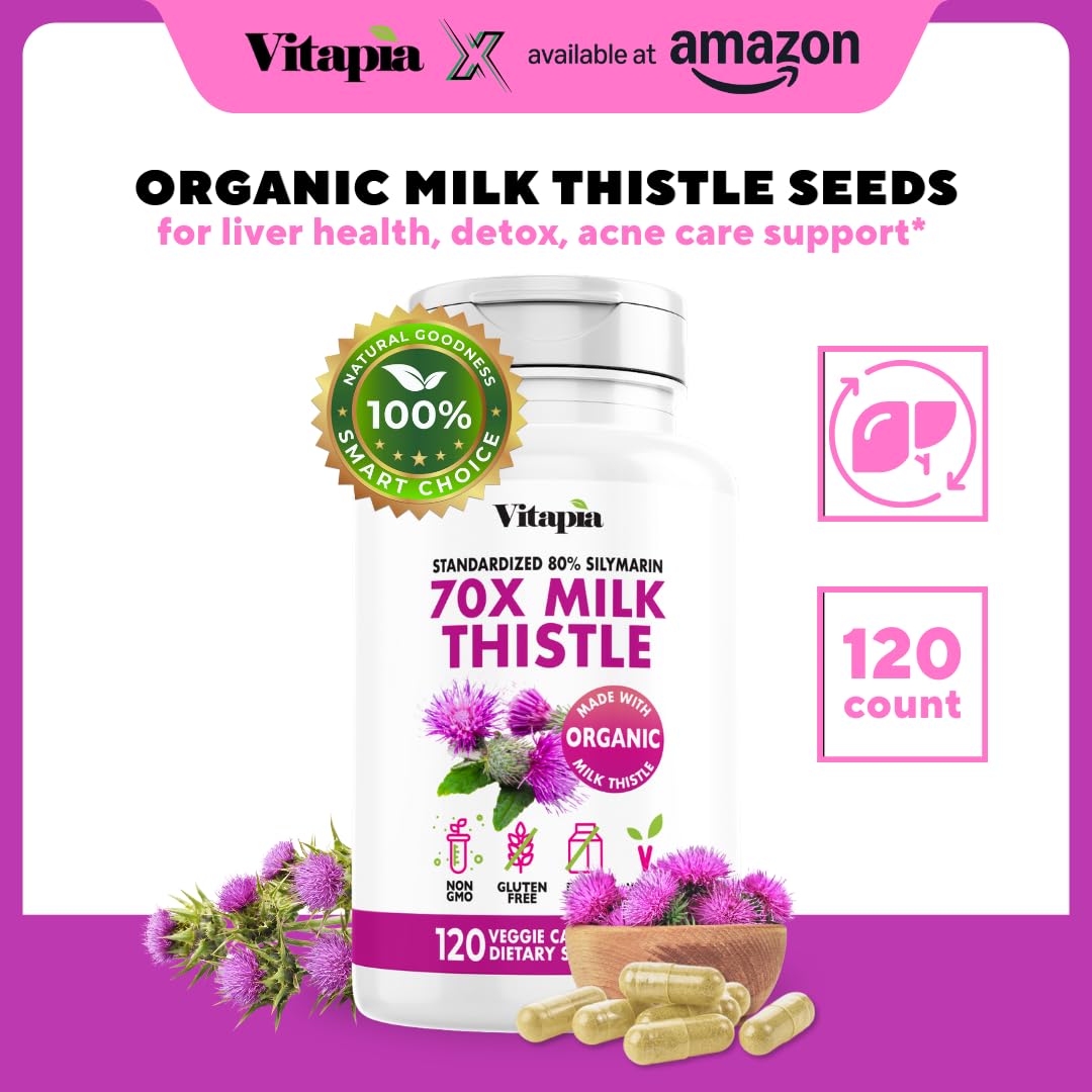 Vitapia Organic Milk Thistle Extract 70:1 Capsule, 120 Count