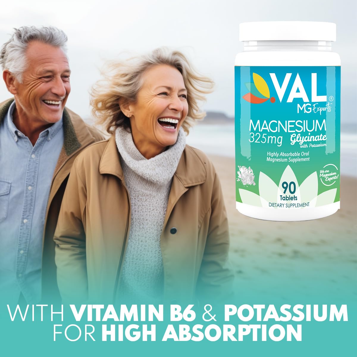VAL Magnesium Glycinate 325mg with B6 & Potassium Tablets, 180 Tablets