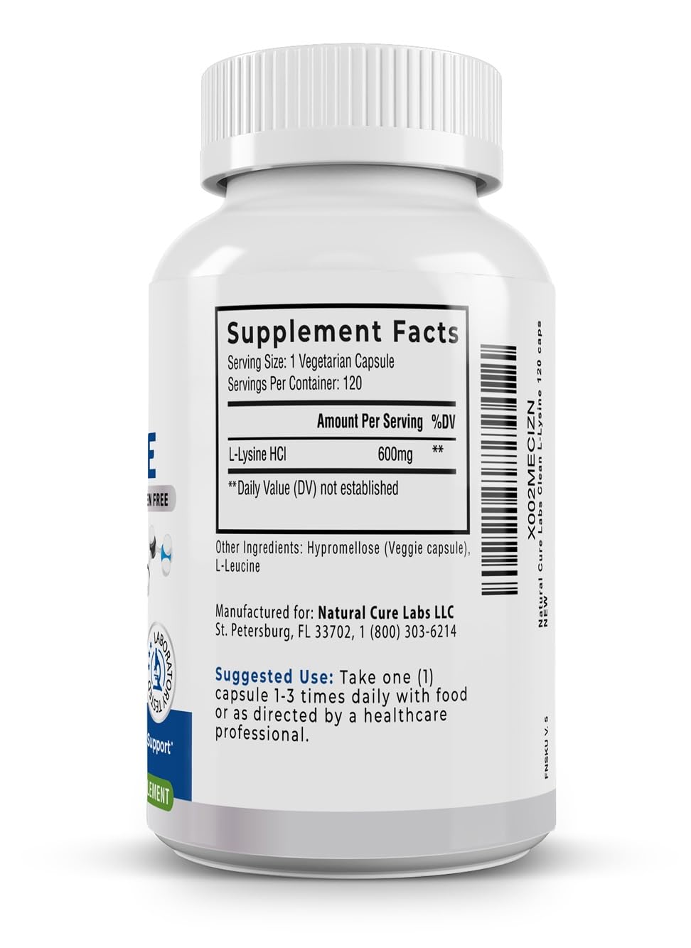 Natural Cure Labs Extra Strength Monolaurin 800mg + Clean L-Lysine 600mg Capsules Bundle