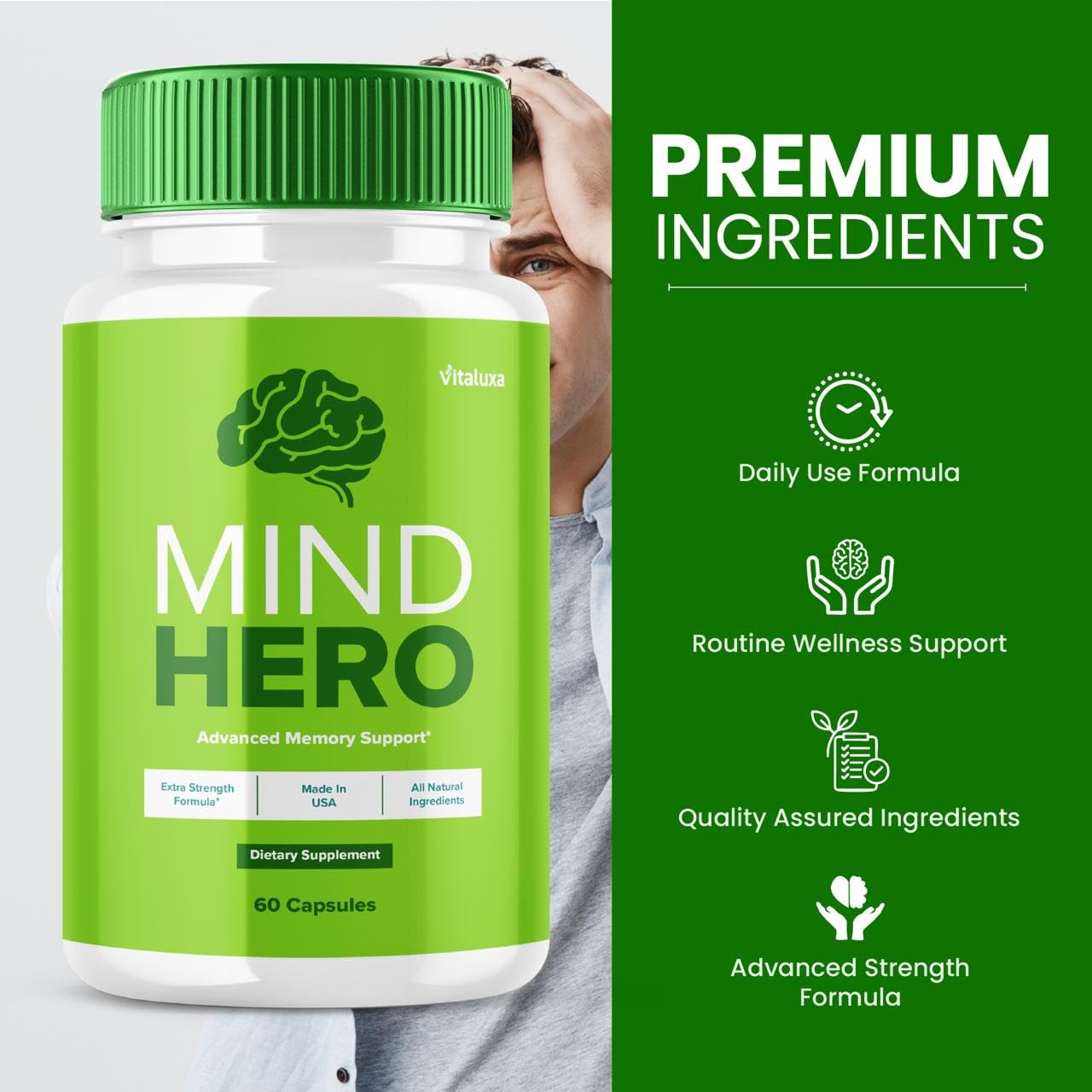 Vitaluxa Mind Hero Brain Supplement Capsules 300 Count