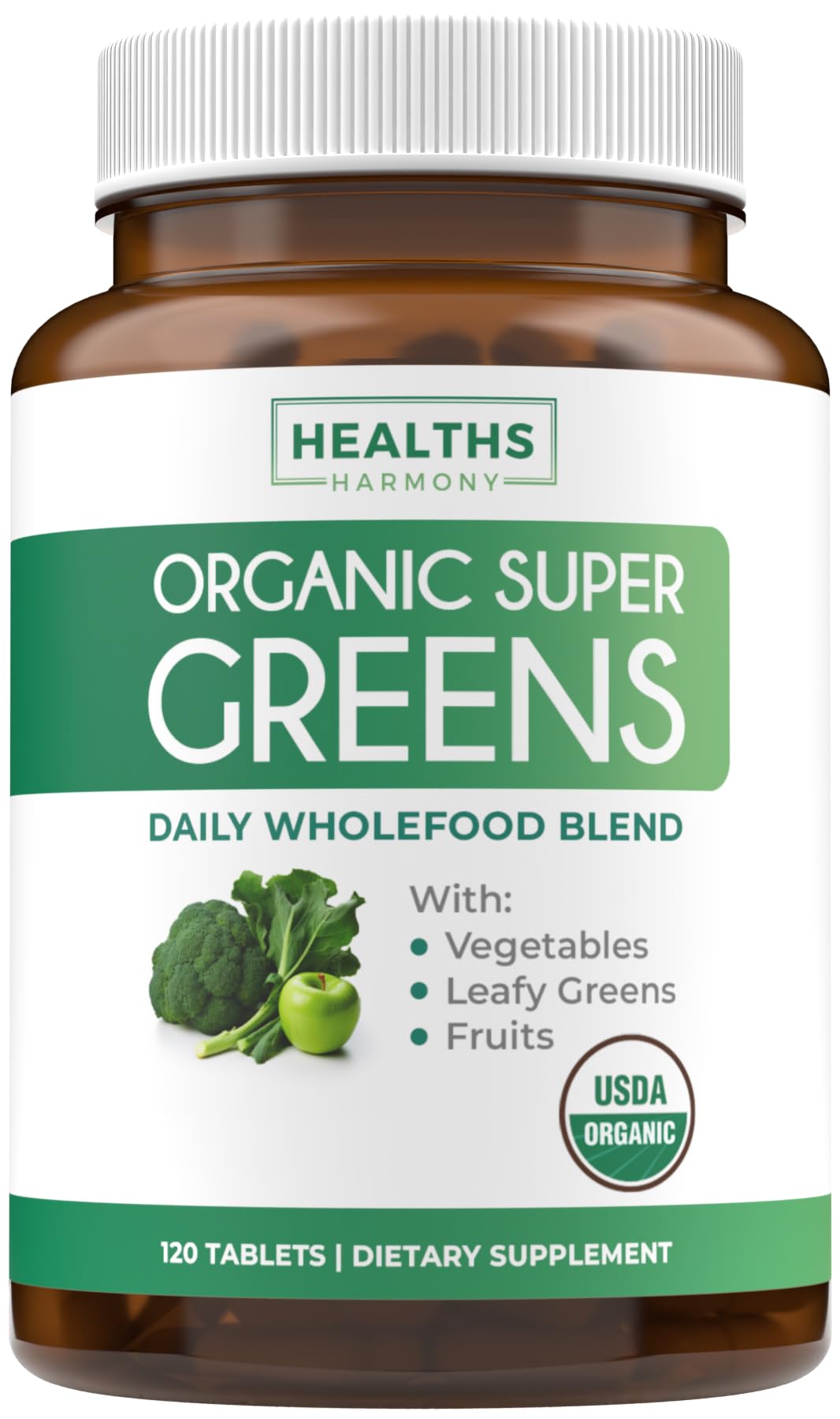 Healths Harmony USDA Organic Super Greens Supplement 120 Tablets