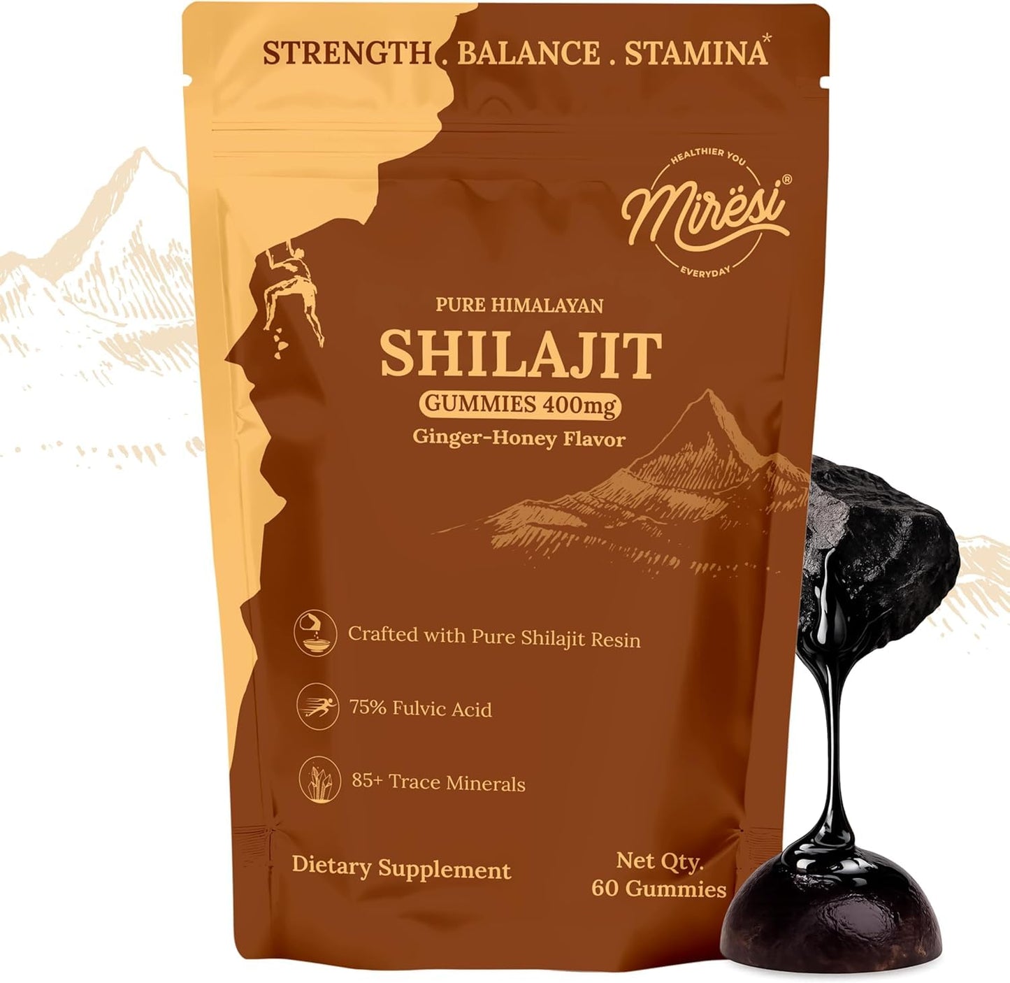 Miresi Shilajit Gummies – Ginger Honey, 60 Gummies