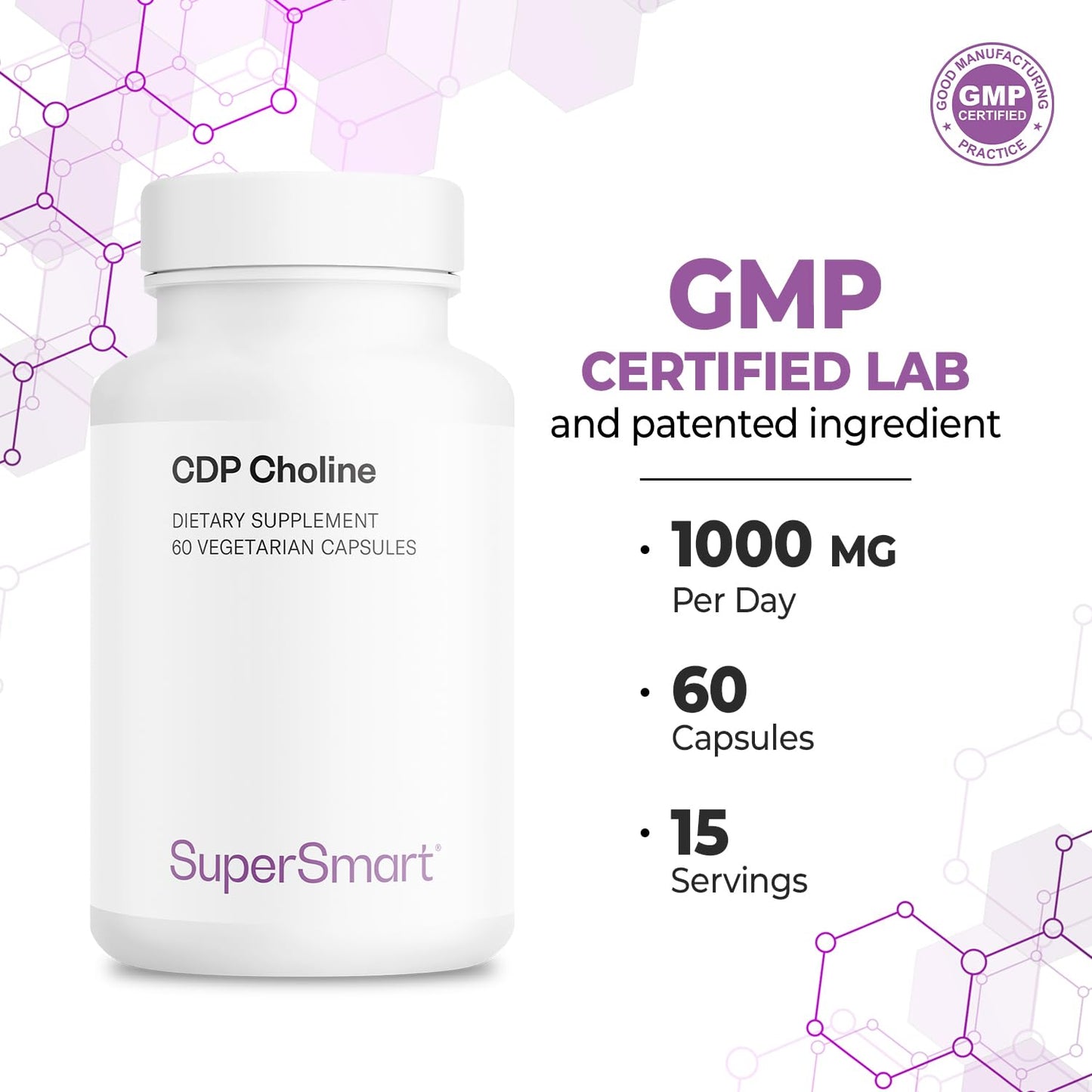 Supersmart CDP Choline 1000mg Cognizin Citicoline Supplement Capsule 60 Count