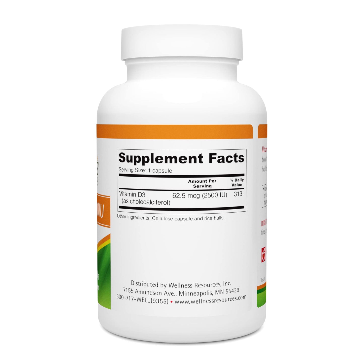 Wellness Resources Vitamin D 2,500 IU Soy-Free Vitamin D3 Capsules, 180 Veggie Capsules