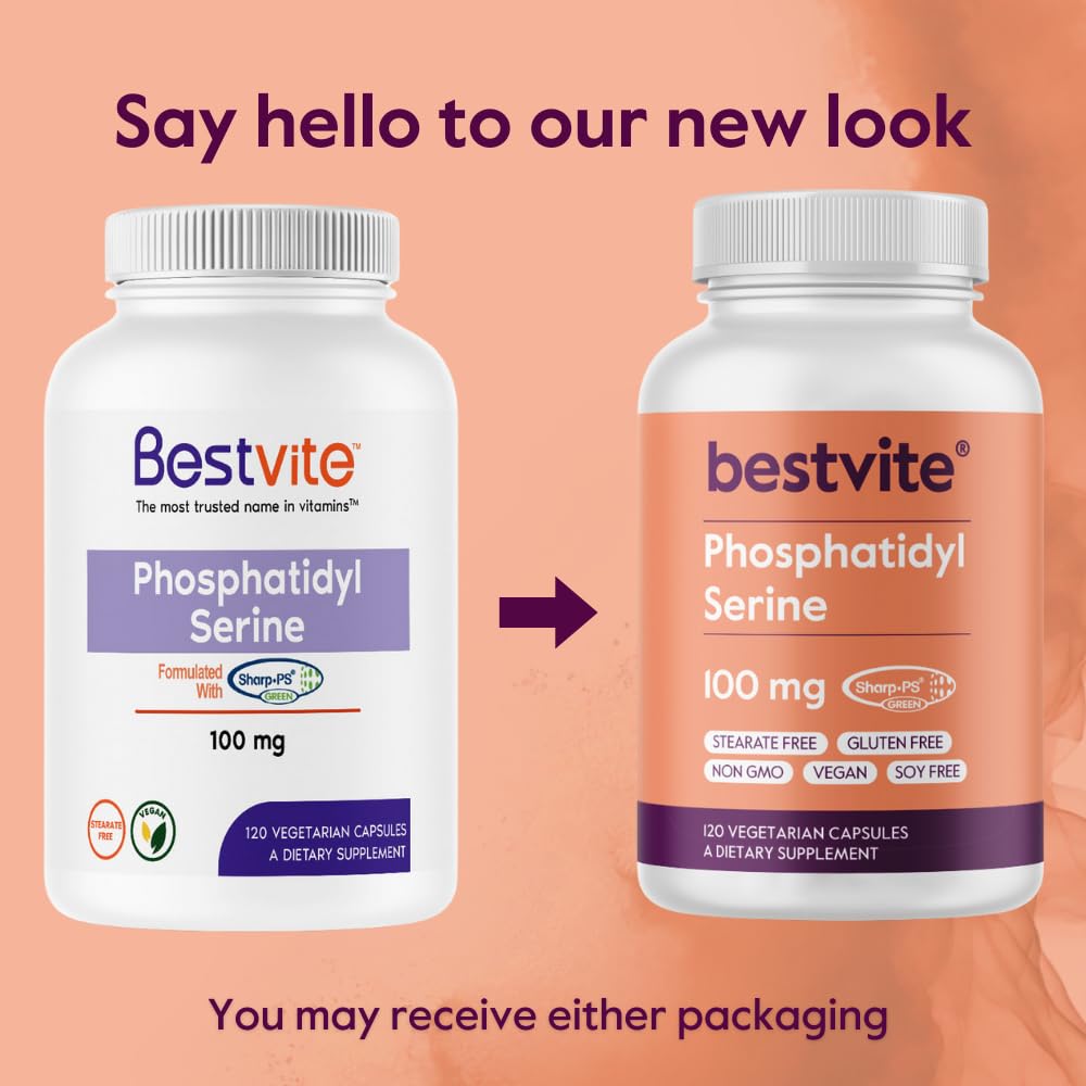 BESTVITE Phosphatidylserine 100mg Sharp-PS® Green Veg Capsules, 120 Count
