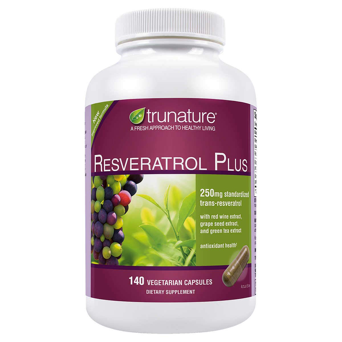 Generic Trunature Resveratrol Plus Standardized Trans-Resveratrol 250 mg, 140 Capsules