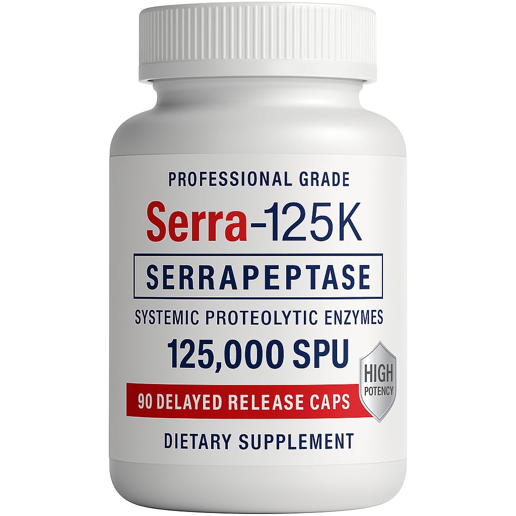 iEnzymes Serra-125K Serrapeptase High Potency 125,000 SPU per Capsule (250,000 SPU per 2 Capsules) Delayed Release, 90 Capsules, Non-GMO, Vegan Enzyme Supplement, Professional Quality