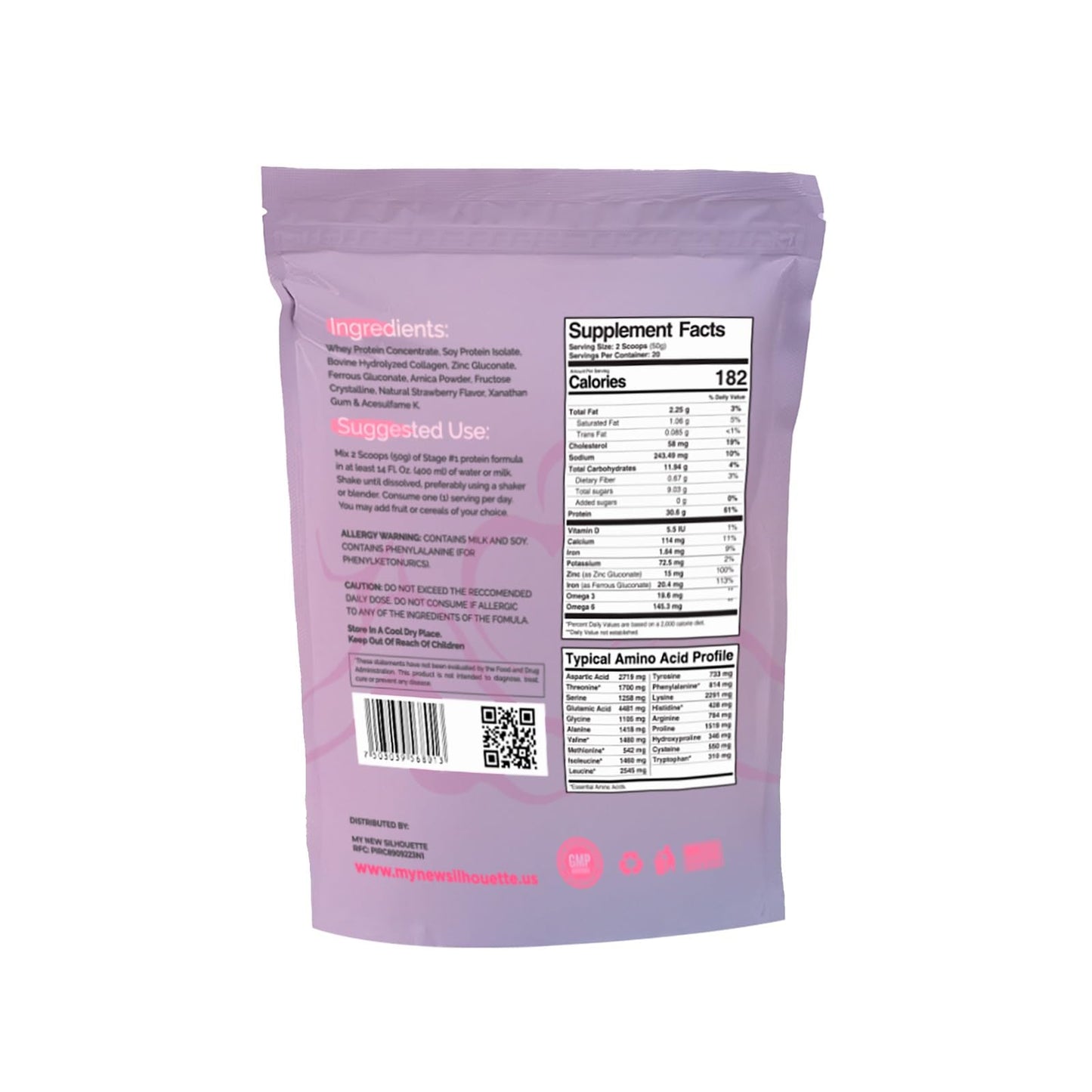 MI NUEVA SILUETA My New Silhouette Stage 1 Isolated Medical-Grade Whey Protein Powder, Strawberry, 35.274 oz