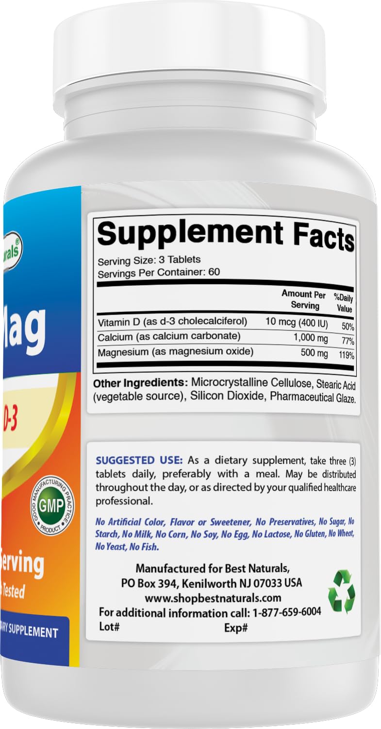 Best Naturals Calcium Magnesium with Vitamin D3 1500mg Tablets, 360 Count