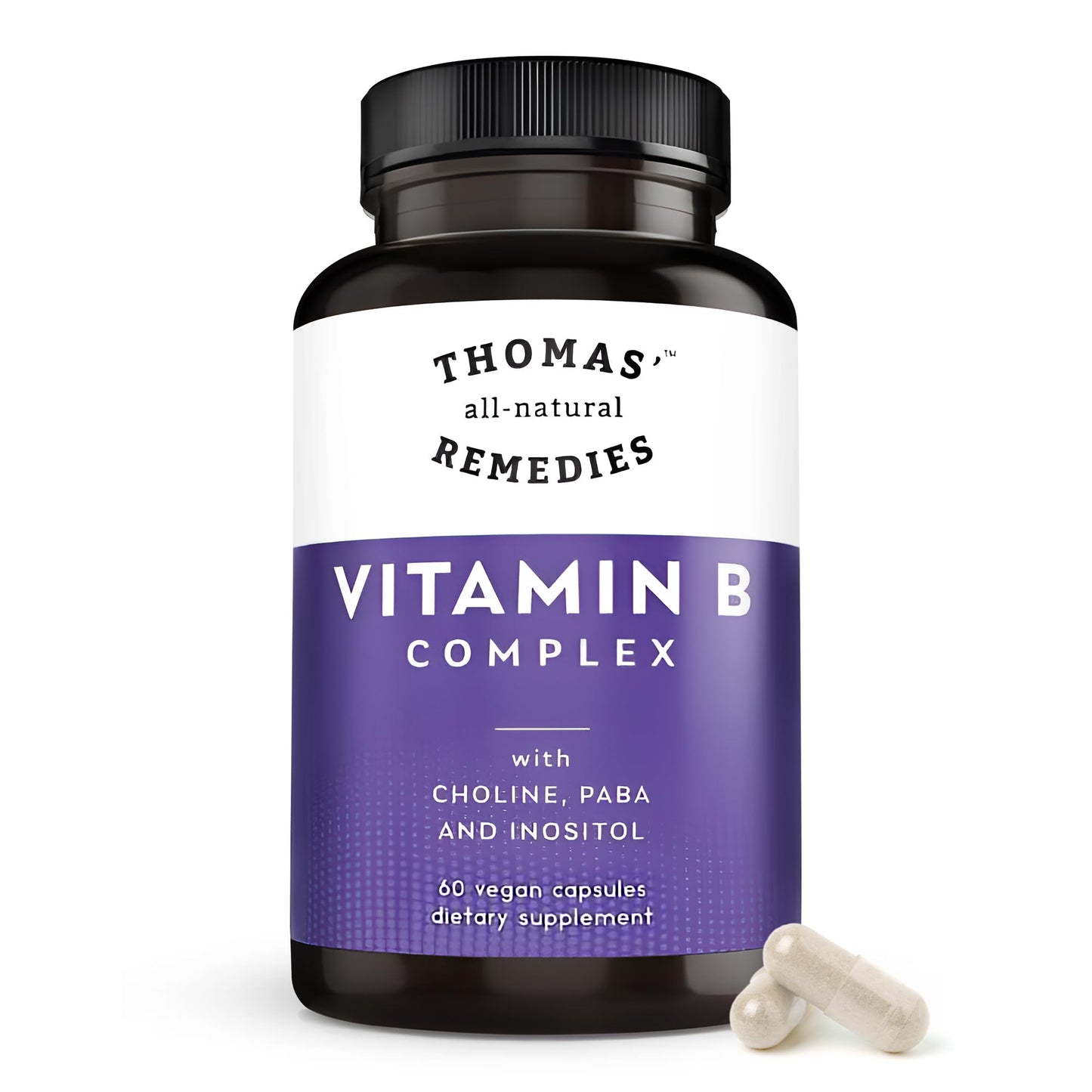 Thomas' all-natural Remedies Vitamin B Complex with Choline, PABA & Inositol Capsules, 60 Count