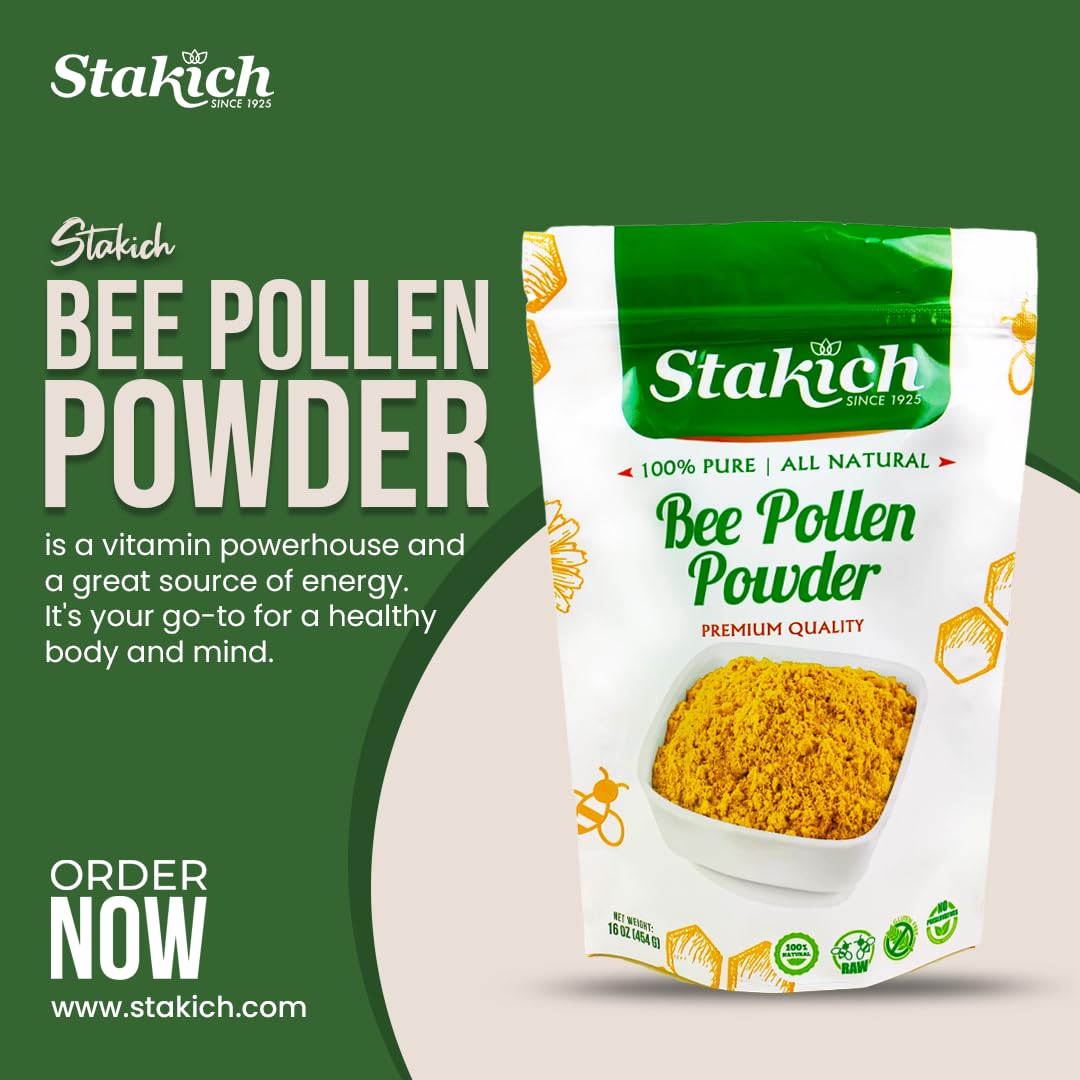 Stakich Bee Pollen Powder, 16 oz