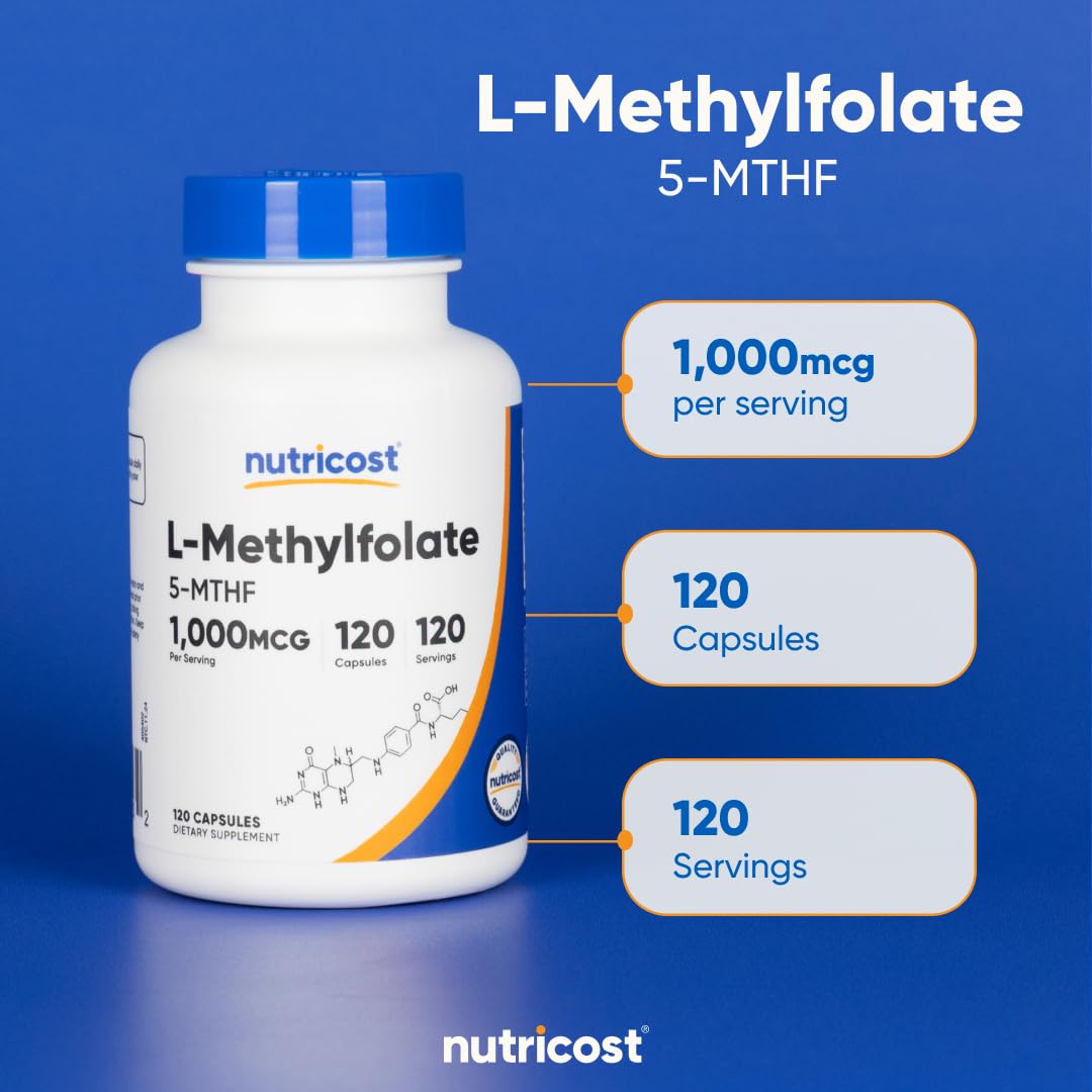 Nutricost Methylfolate 1000mcg Vegetarian Capsules, 120 Capsules