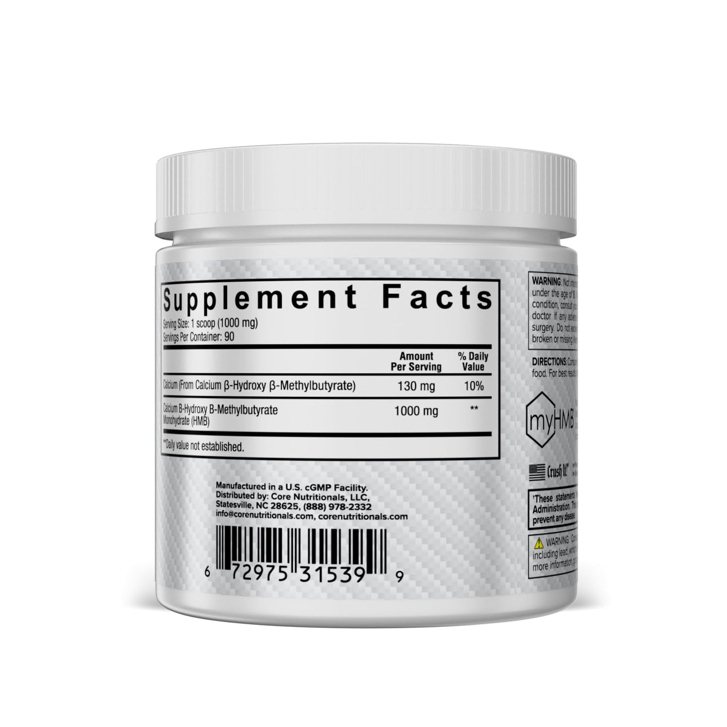 Core Nutritionals HMB (Beta-Hydroxy Beta-Methylbutyrate) Powder 90 Servings