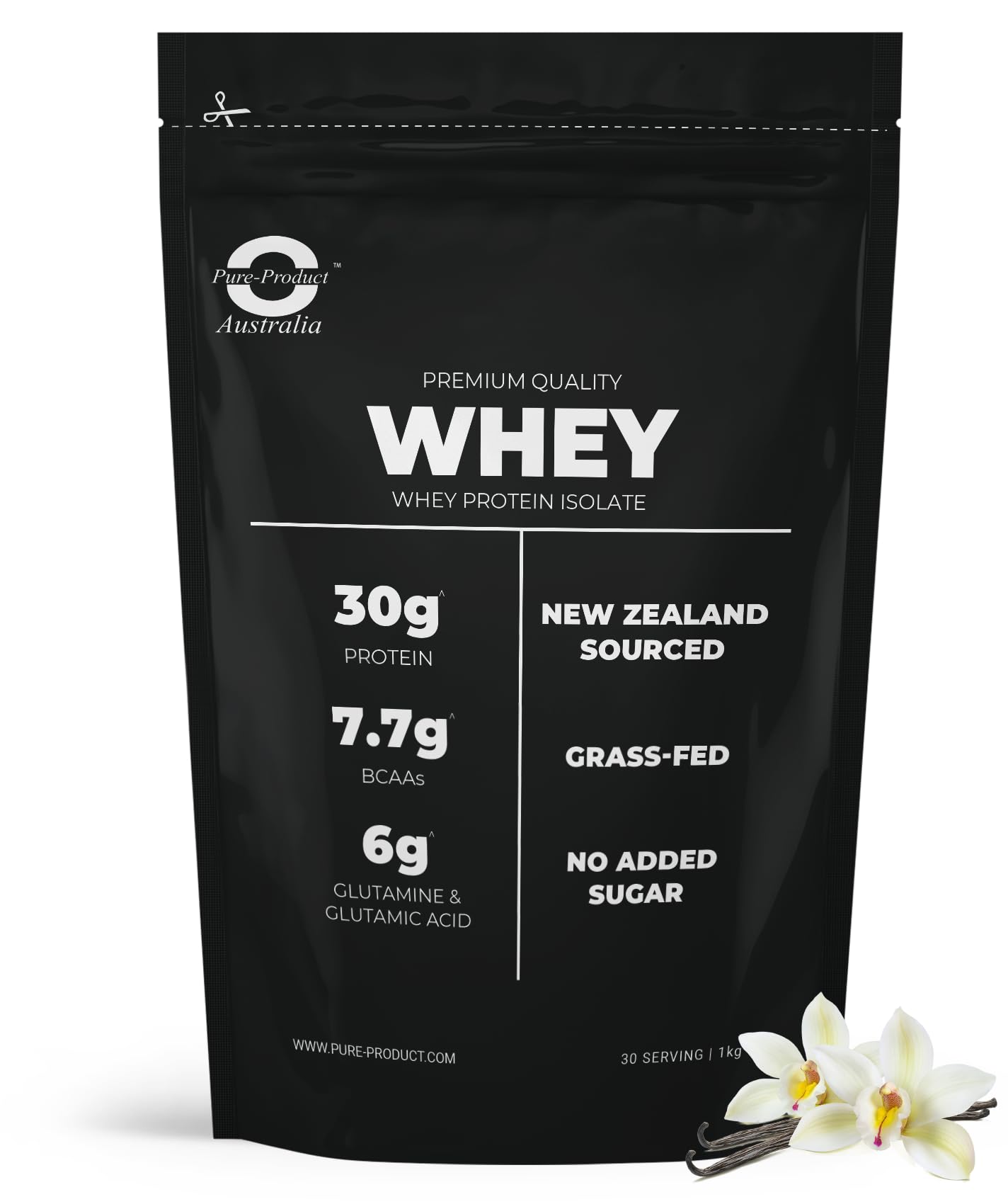 Pure Product Australia 100% Whey Isolate Protein Powder, Vanilla, 1kg, 33 Servings